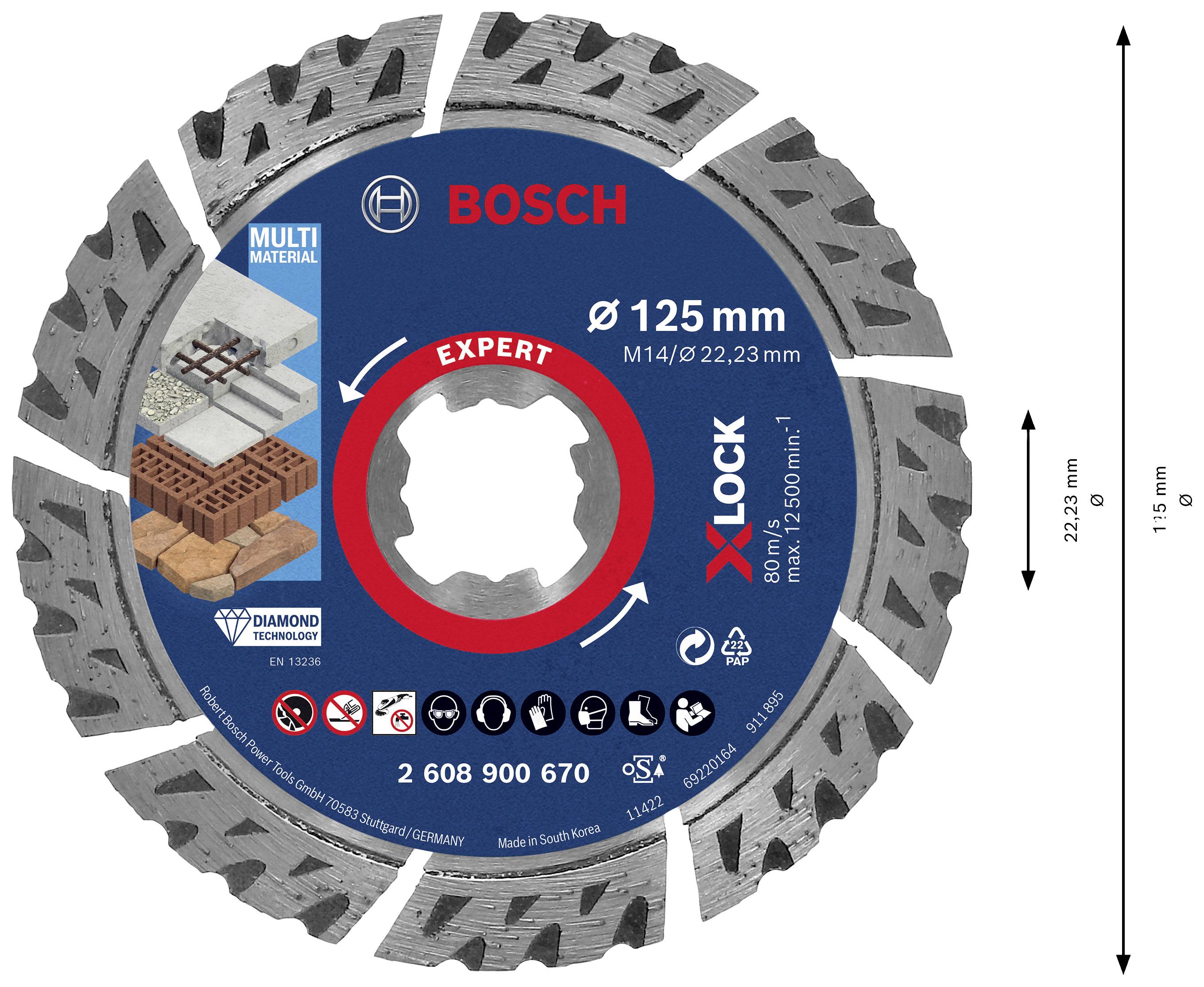 Bosch Accessories 2608900670 EXPERT MultiMaterial X-LOCK Diamanttrennscheibe Durchmesser 125 mm Bohrungs-Ø 22.23 mm Stein, Beton, Ziegel 1 St.