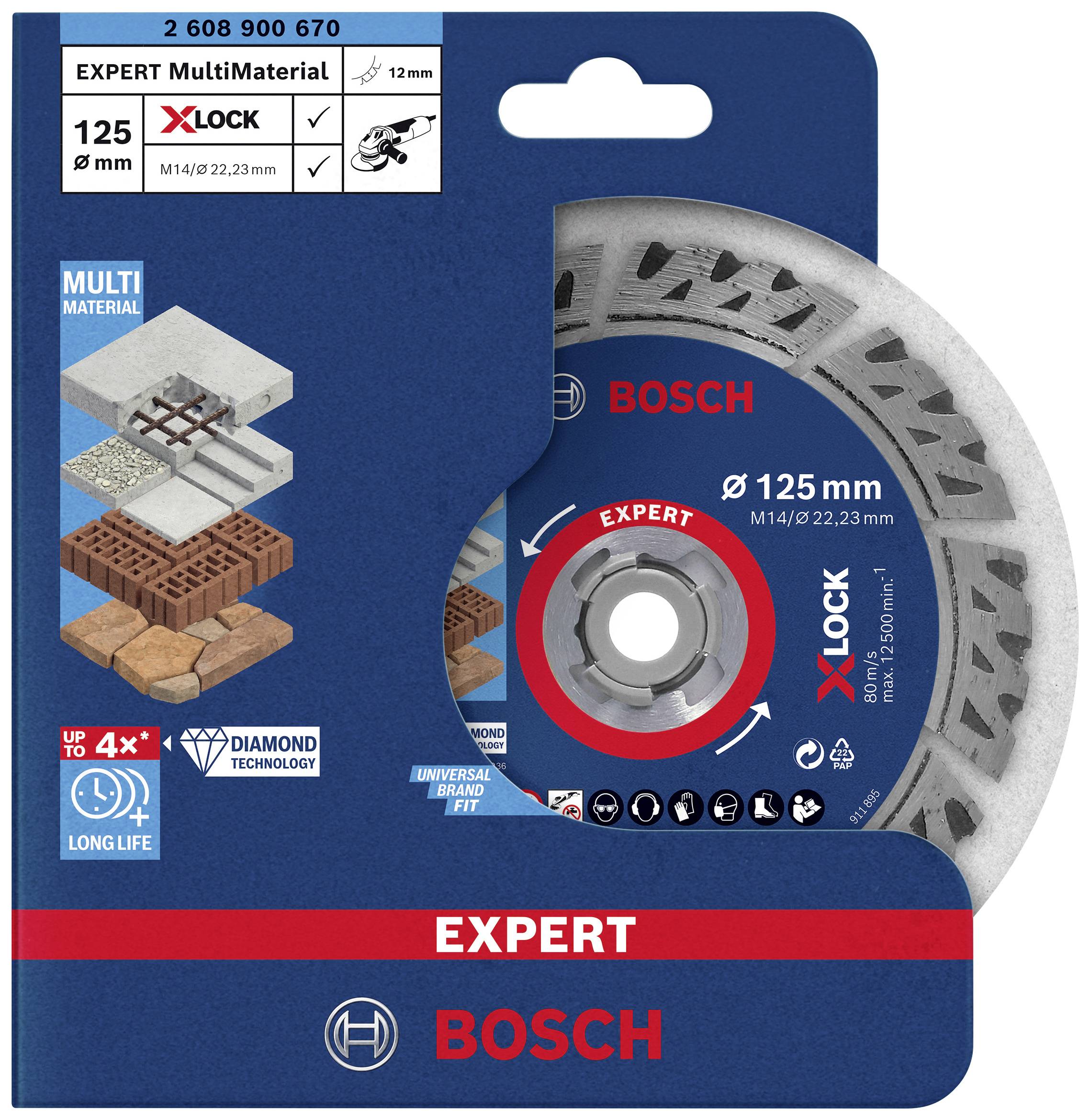 Bosch Accessories 2608900670 EXPERT MultiMaterial X-LOCK Diamanttrennscheibe Durchmesser 125 mm Bohrungs-Ø 22.23 mm Stein, Beton, Ziegel 1 St.