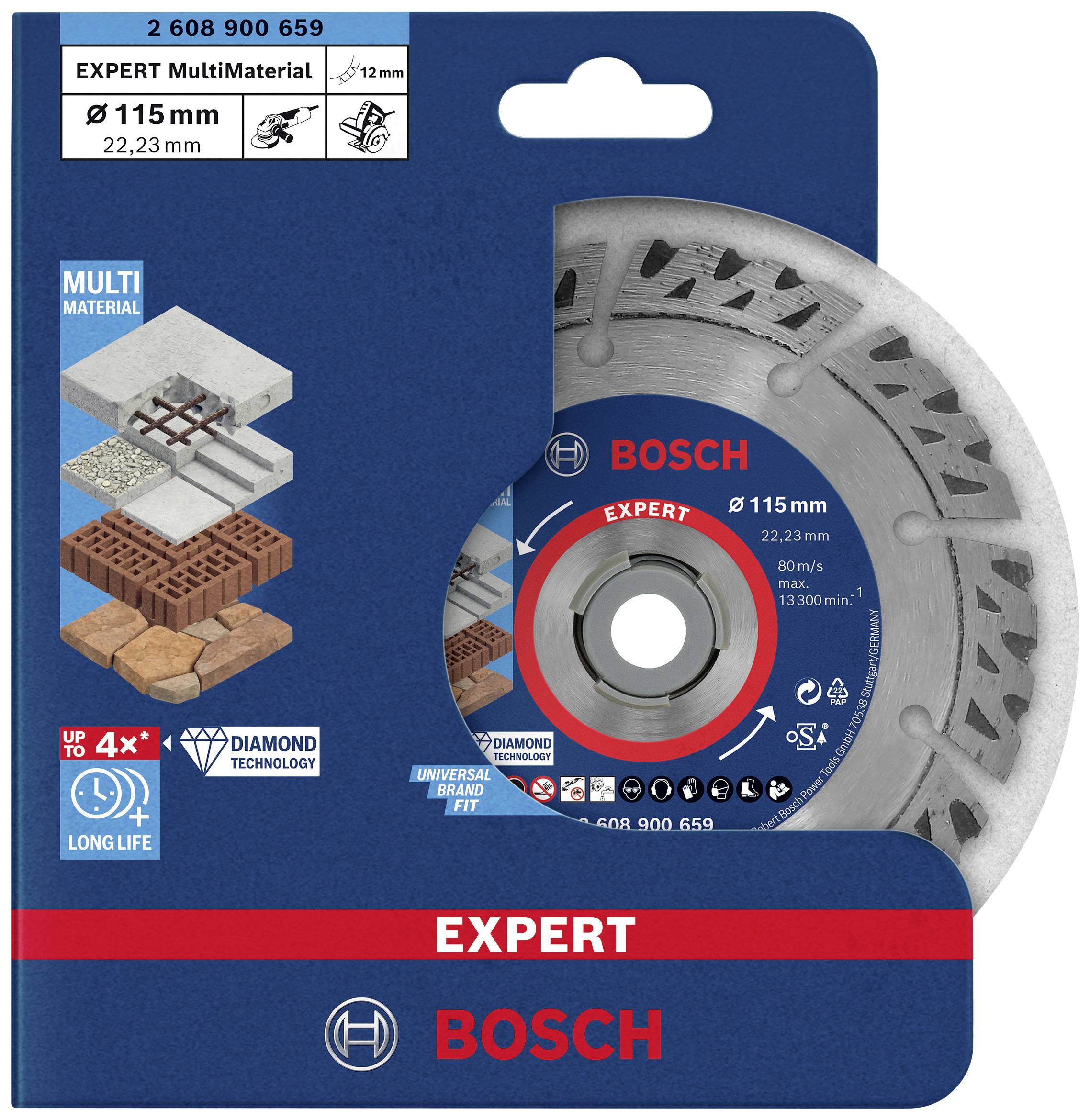Bosch Accessories 2608900659 EXPERT MultiMaterial Diamanttrennscheibe Durchmesser 115 mm Bohrungs-Ø 22.23 mm Stein, Beton, Ziegel 1 St.
