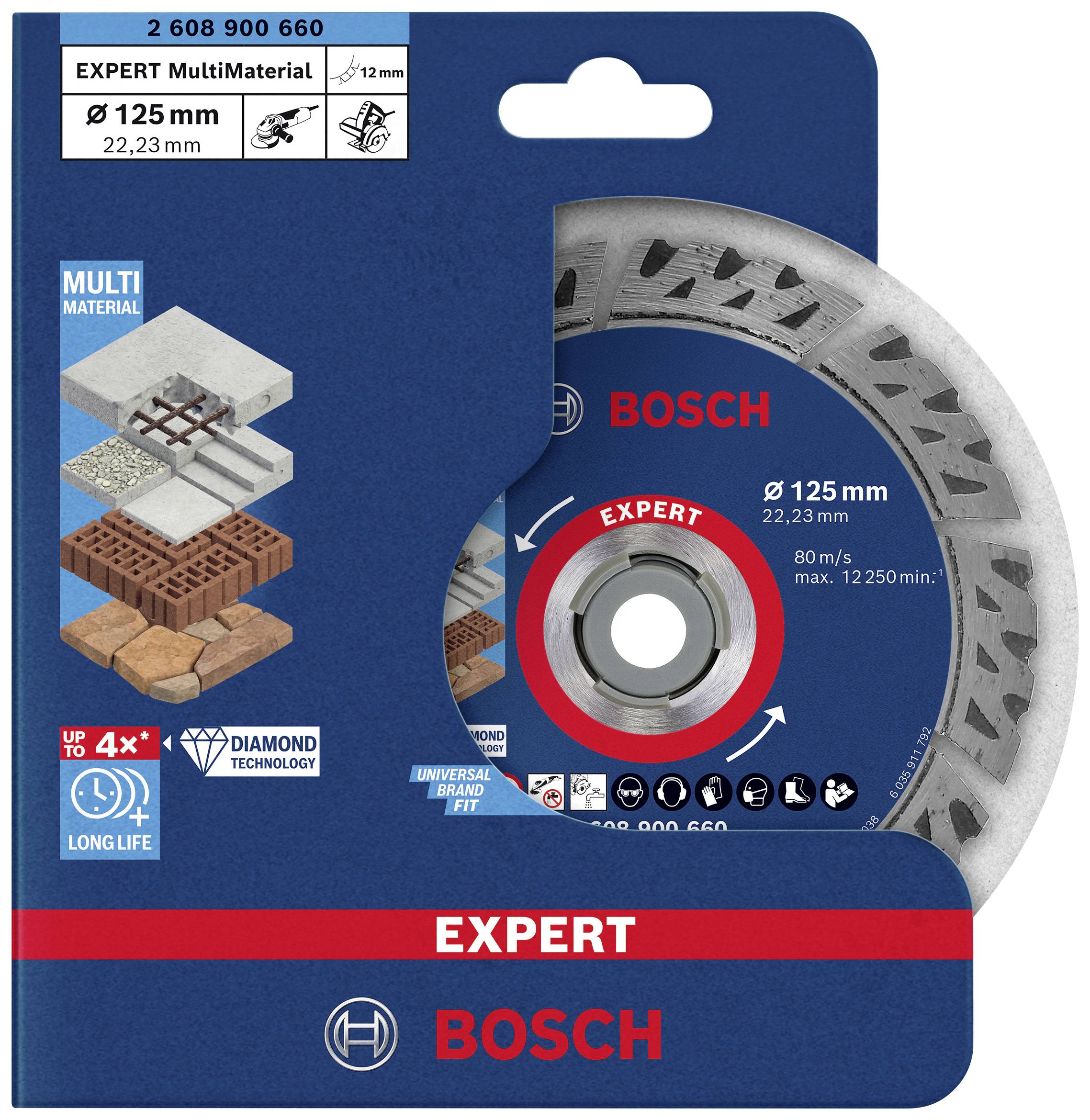 Bosch Accessories 2608900660 EXPERT MultiMaterial Diamanttrennscheibe Durchmesser 125mm Bohrungs-Ø 22.23mm Stein, Beton, Ziegel