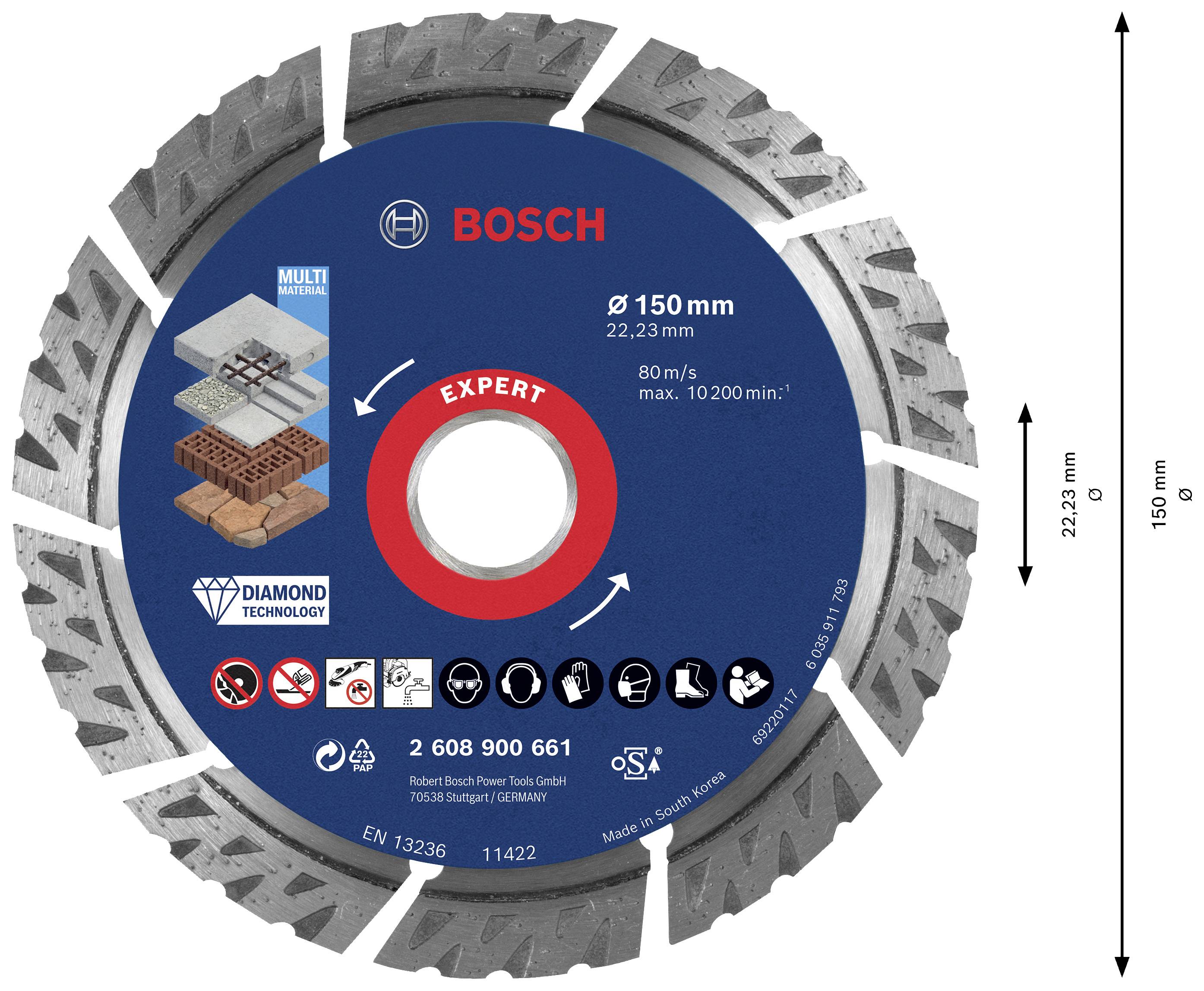 Bosch Accessories 2608900661 EXPERT MultiMaterial Diamanttrennscheibe Durchmesser 150 mm Bohrungs-Ø 22.23 mm Stein, Beton, Ziegel 1 St.