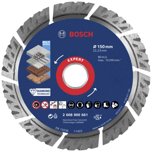 Bosch Accessories 2608900661 EXPERT MultiMaterial Diamanttrennscheibe Durchmesser 150mm Bohrungs-Ø 22.23mm Stein, Beton, Ziegel