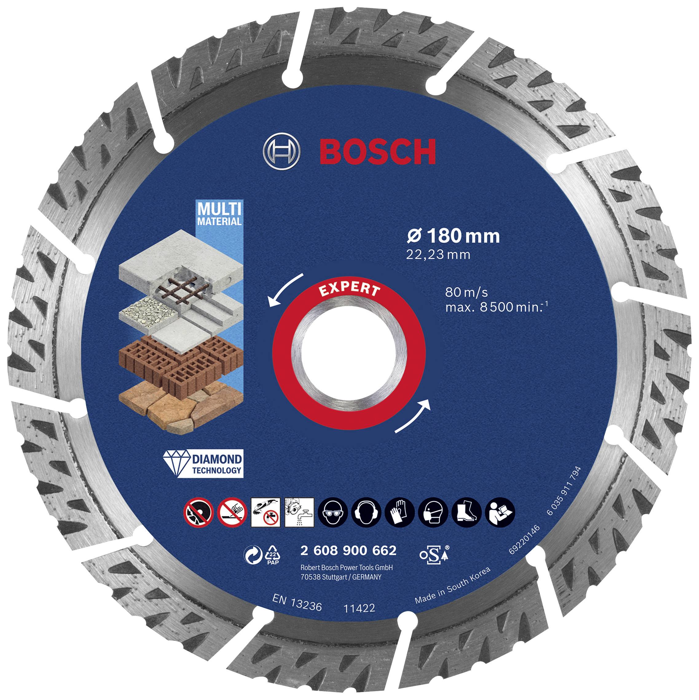 Bosch Accessories 2608900662 EXPERT MultiMaterial Diamanttrennscheibe Durchmesser 180 mm Bohrungs-Ø 22.23 mm Stein, Beton, Ziegel 1 St.