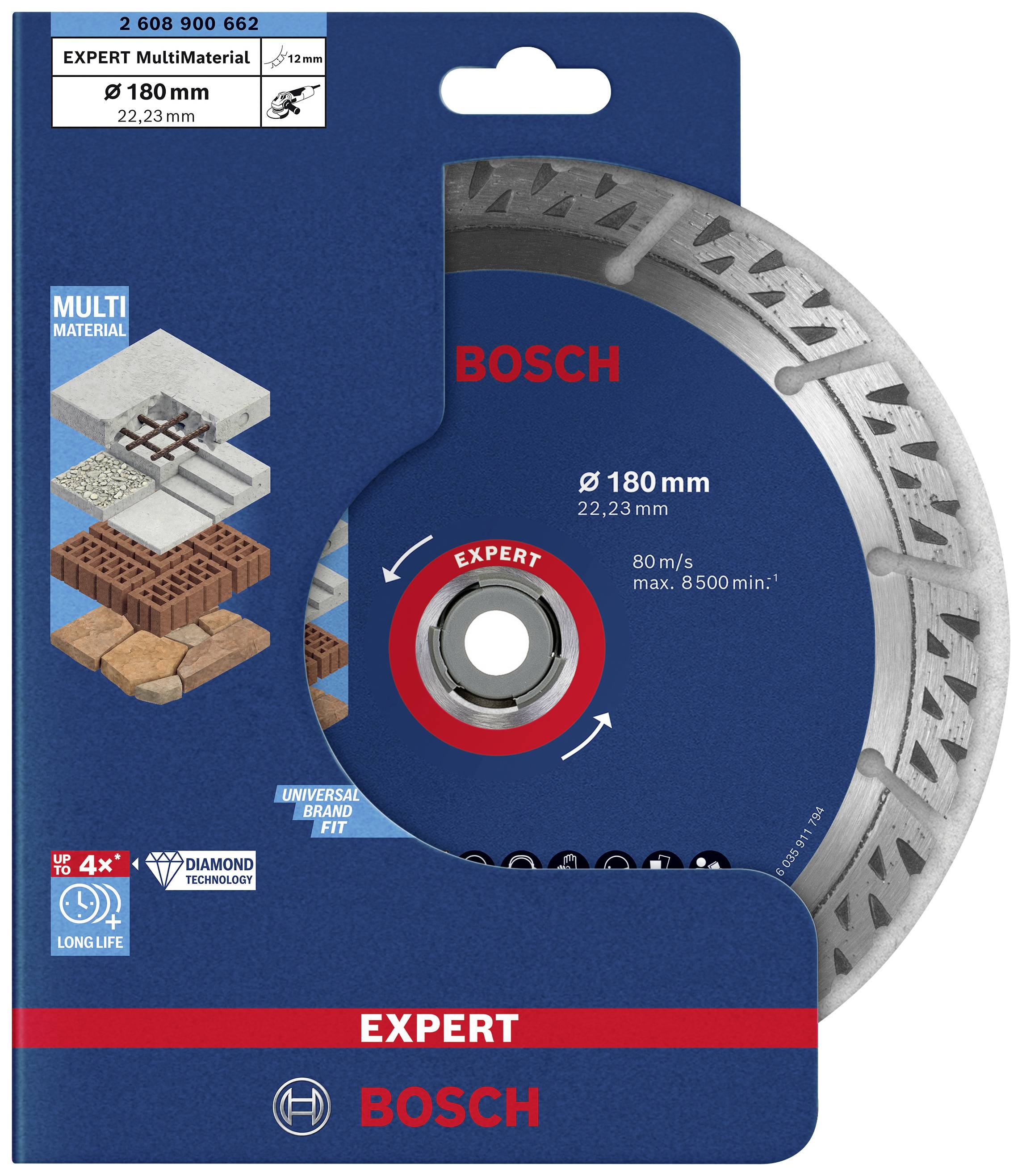 Bosch Accessories 2608900662 EXPERT MultiMaterial Diamanttrennscheibe Durchmesser 180 mm Bohrungs-Ø 22.23 mm Stein, Beton, Ziegel 1 St.