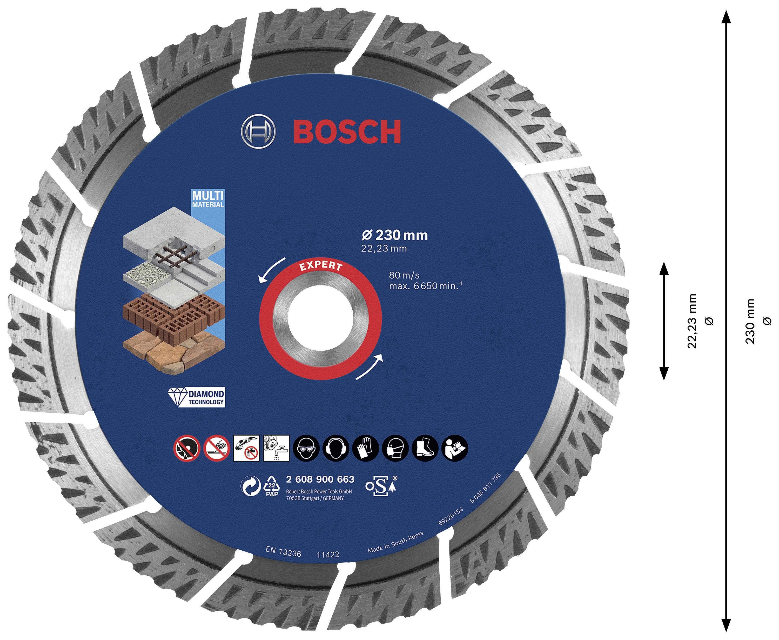 Bosch Accessories 2608900663 EXPERT MultiMaterial Diamanttrennscheibe Durchmesser 230mm Bohrungs-Ø 22.23mm Stein, Beton, Ziegel