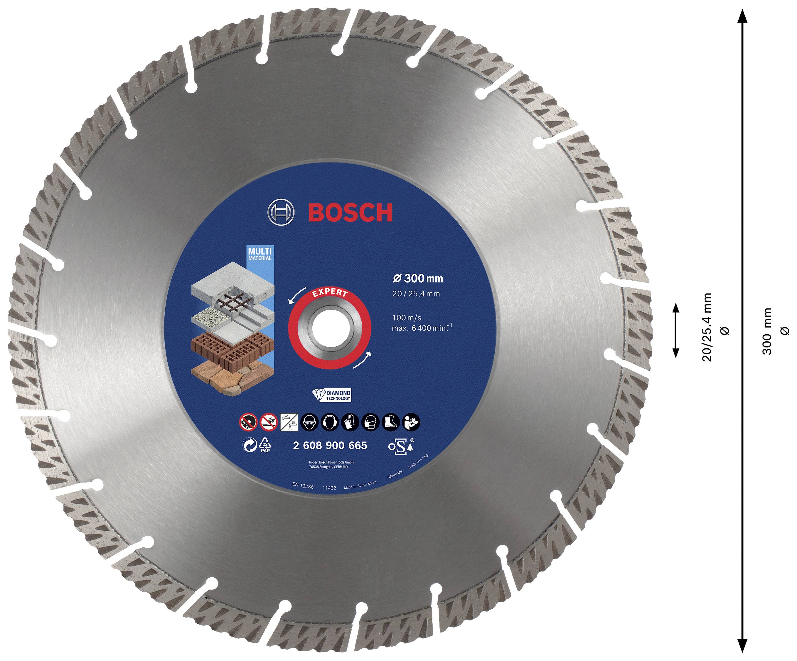 Bosch Accessories 2608900665 EXPERT MultiMaterial Diamanttrennscheibe Durchmesser 300 mm Bohrungs-Ø 20 mm, 25.40 mm Stein, Beton, Ziegel 1 St.