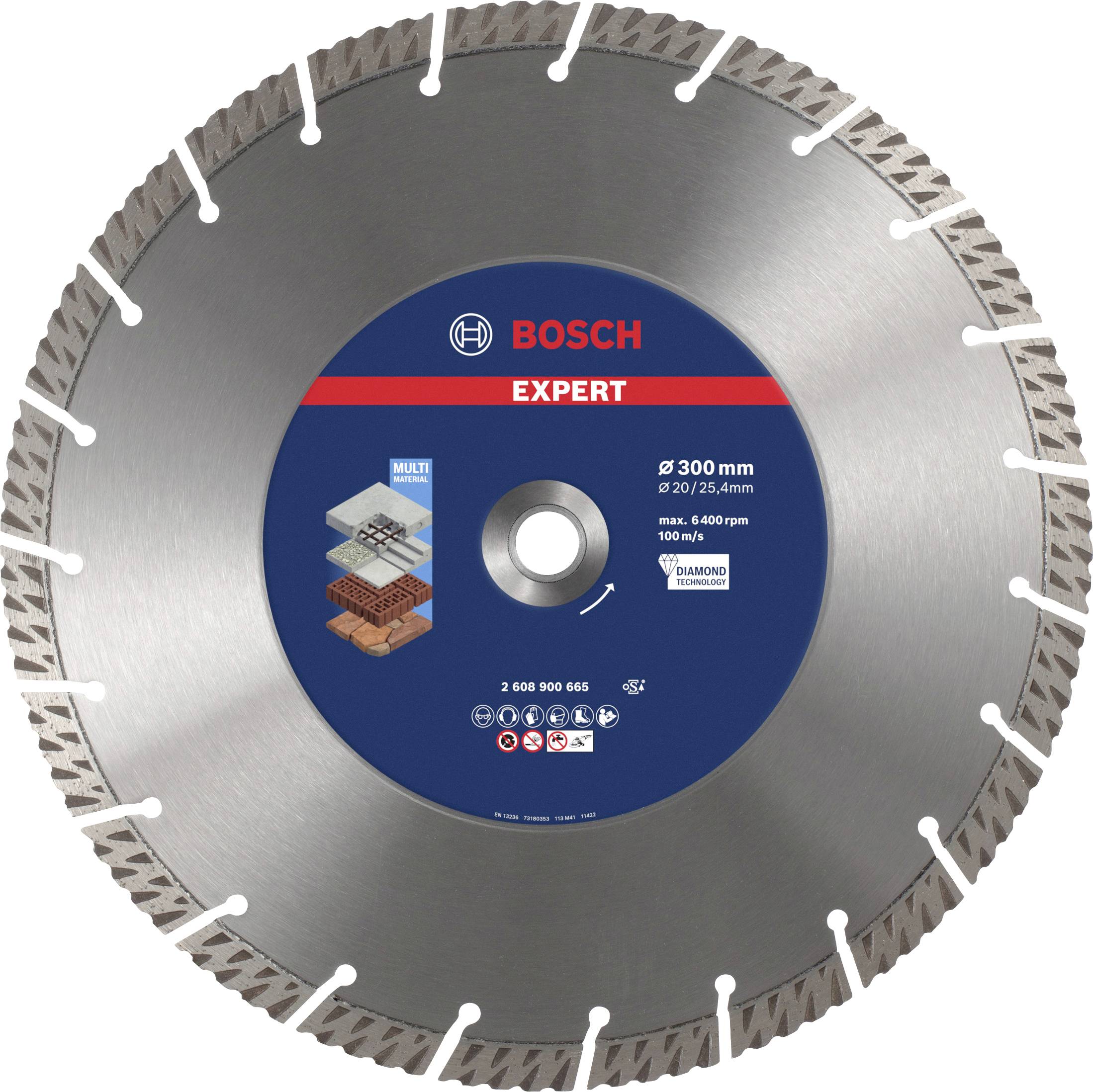 Bosch Accessories 2608900665 EXPERT MultiMaterial Diamanttrennscheibe Durchmesser 300 mm Bohrungs-Ø 20 mm, 25.40 mm Stein, Beton, Ziegel 1 St.
