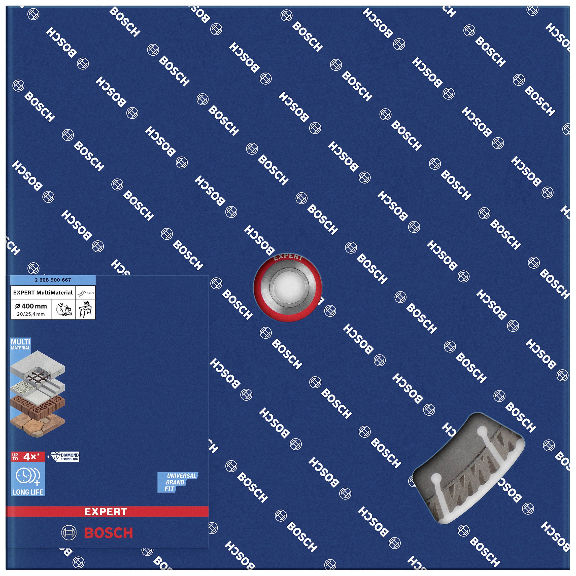 Diamanttrennscheibe für Trocken- und Nassschnitt, Ø 400 mm. Für Beton, Ziegel und Naturstein. Bosch Expert für lange Lebensdauer.