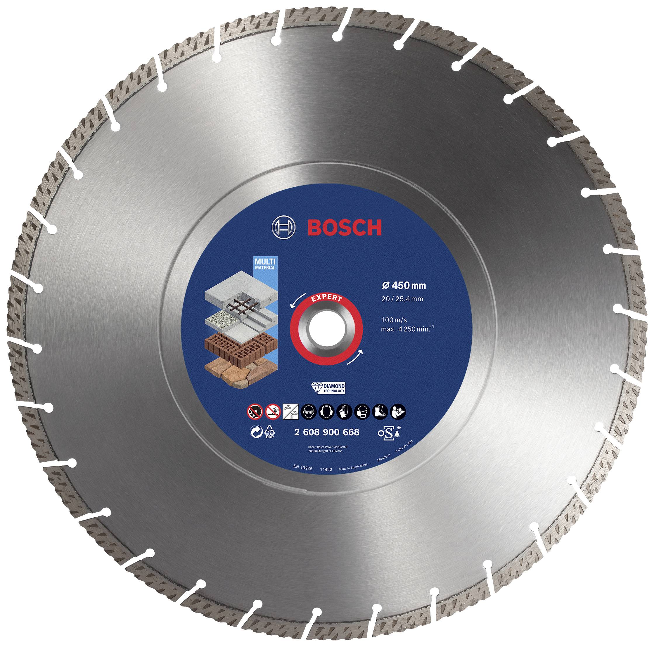 Diamanttrennscheibe mit Segmenten für Beton, Stahlbeton und Mauerwerk. Marke 'Bosch', Durchmesser 450 mm, max. 4300 U/min.