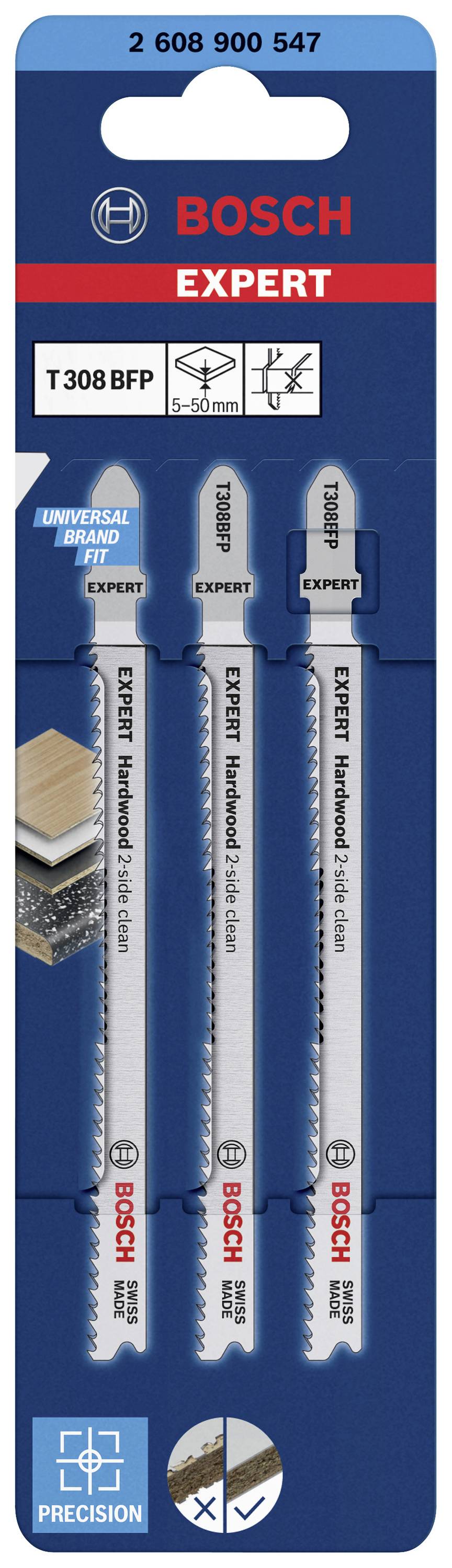Bosch Accessories 2608900547 EXPERT ‘Hardwood 2-side clean’ T 308 BFP Stichsägeblatt, 3 Stück 3St.