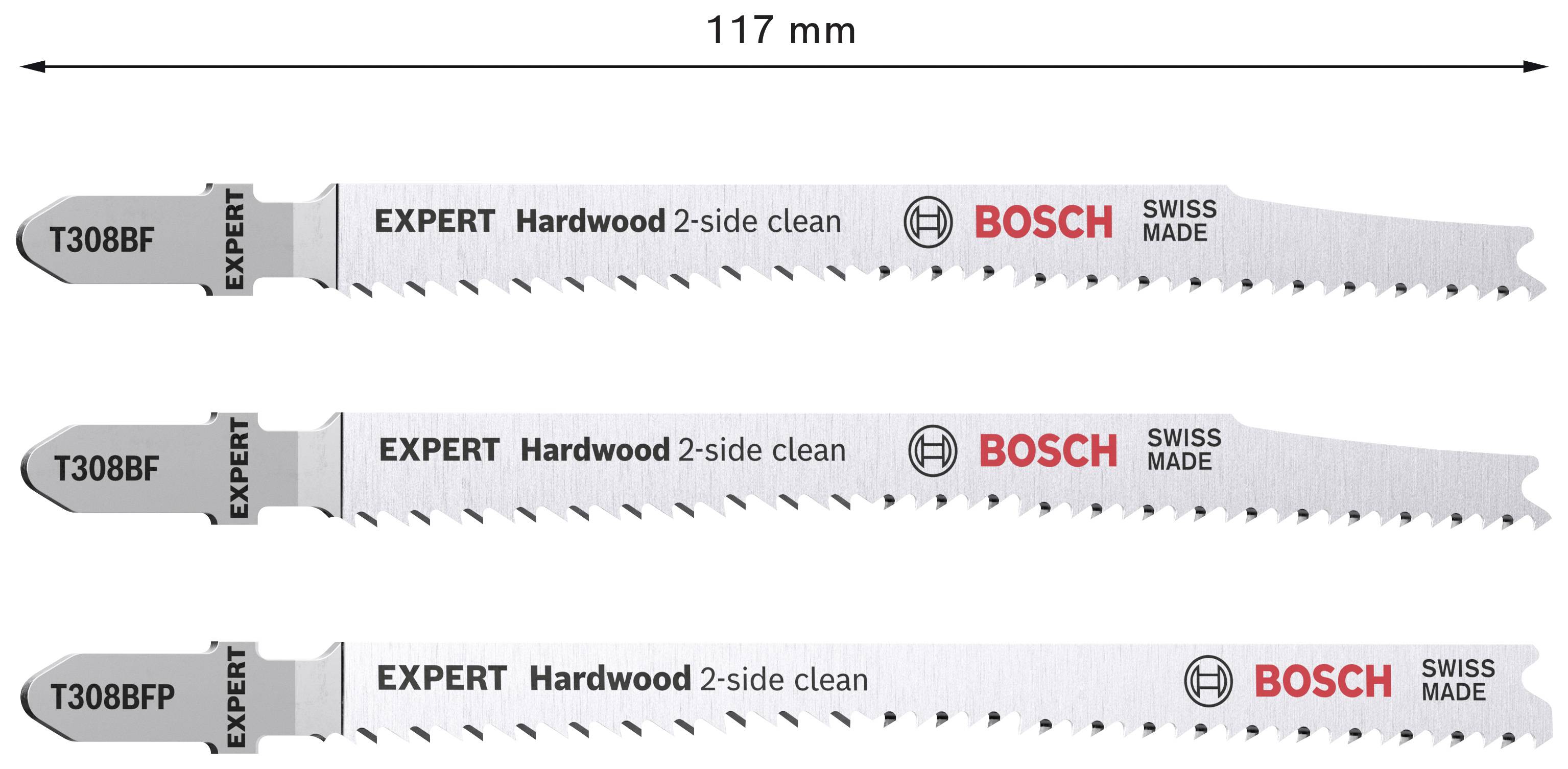 Bosch Accessories 2608900549 EXPERT ‘Hardwood 2-side clean‘ Stichsägeblatt-Set, 2-tlg., T308BF/BFP 3St.