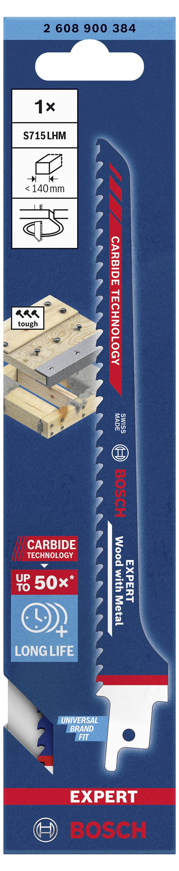 Bosch Accessories 2608900384 EXPERT ‘Wood with Metal’ S 715 LHM Säbelsägeblatt, 1 Stück Sägeblatt-Länge 190mm 1St.
