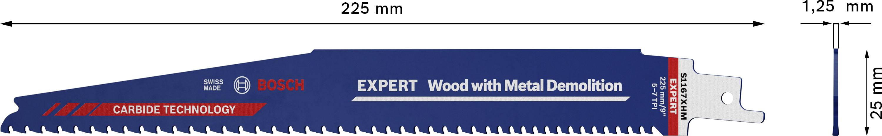 Bosch Accessories 2608900398 EXPERT ‘Wood with Metal Demolition’ S 1167 XHM Säbelsägeblatt, 1 Stück Sägeblatt-Länge 225mm 1St.