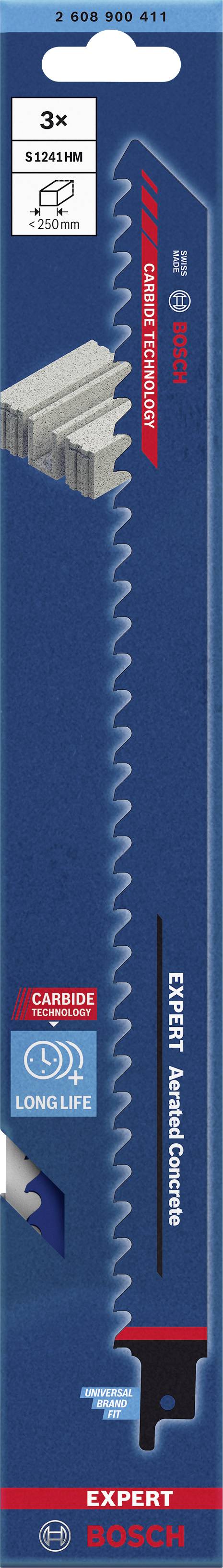 Bosch Accessories 2608900411 EXPERT ‘Aerated Concrete’ S 1241 HM Säbelsägeblatt, 3 Stück Sägeblatt-Länge 300 mm 3 St.