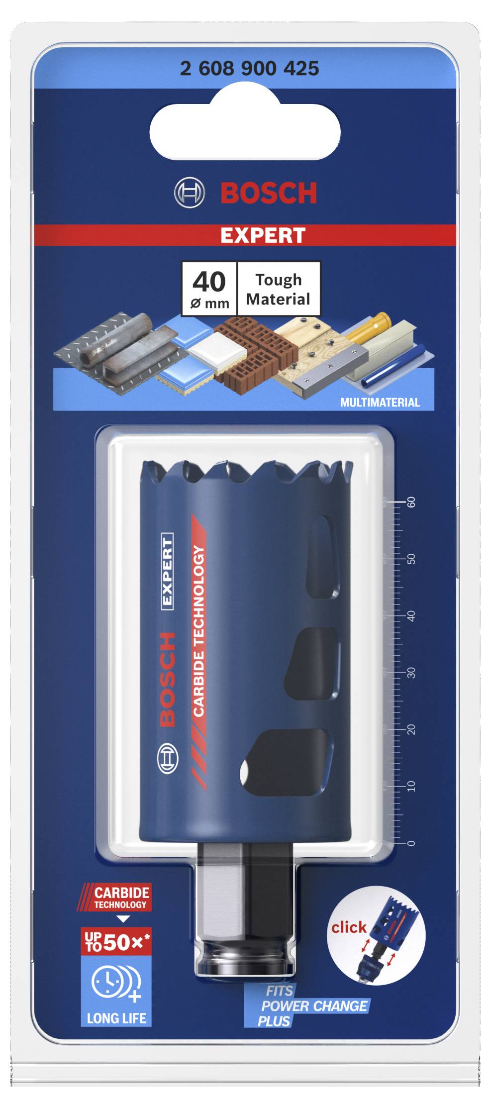 Bosch Expert Lochsäge, geeignet für harte Materialien, 40 mm Durchmesser, Carbide-Technologie für längere Lebensdauer.
