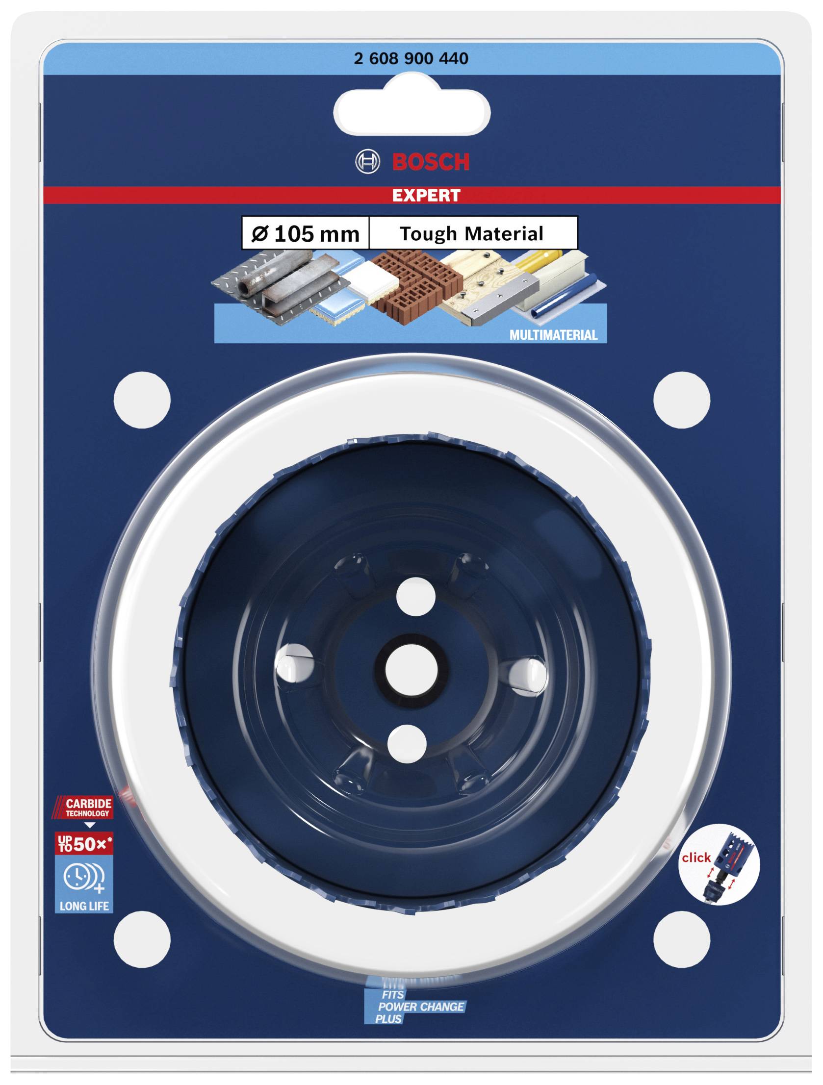 Scheibe für Winkelschleifer, 105 mm, geeignet für harte Materialien. Verpackung zeigt Produktanwendung und austauschbare Klinge.