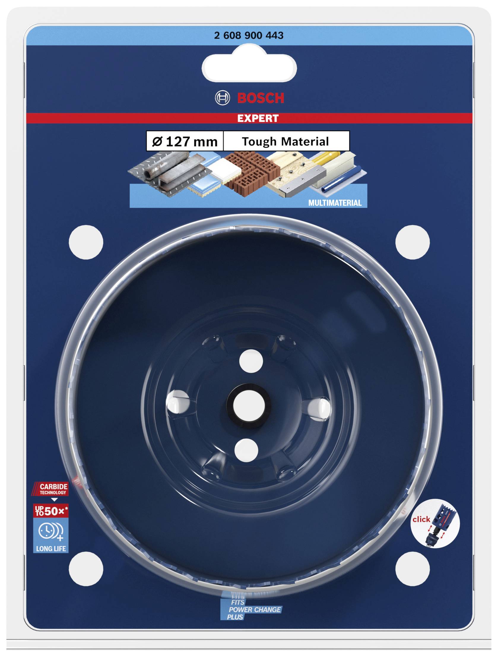 Kreissägeblatt für Multimaterial, verpackt, Durchmesser 127 mm, Marke Bosch Expert, geeignet für verschiedene Materialien.