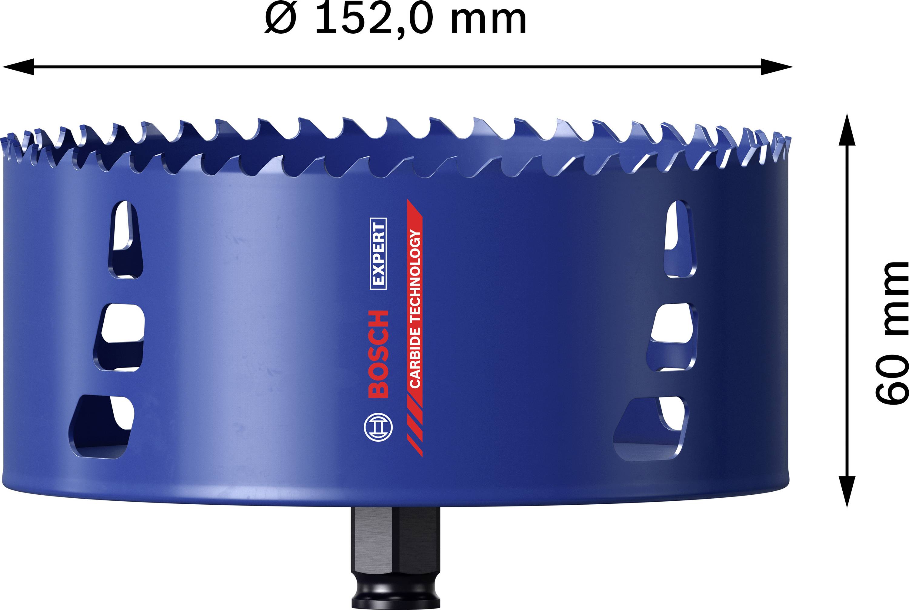 Blauer Bosch-Kreisschneider mit 152,0 mm Durchmesser und 60 mm Höhe, für anspruchsvolle Schneidarbeiten entwickelt.
