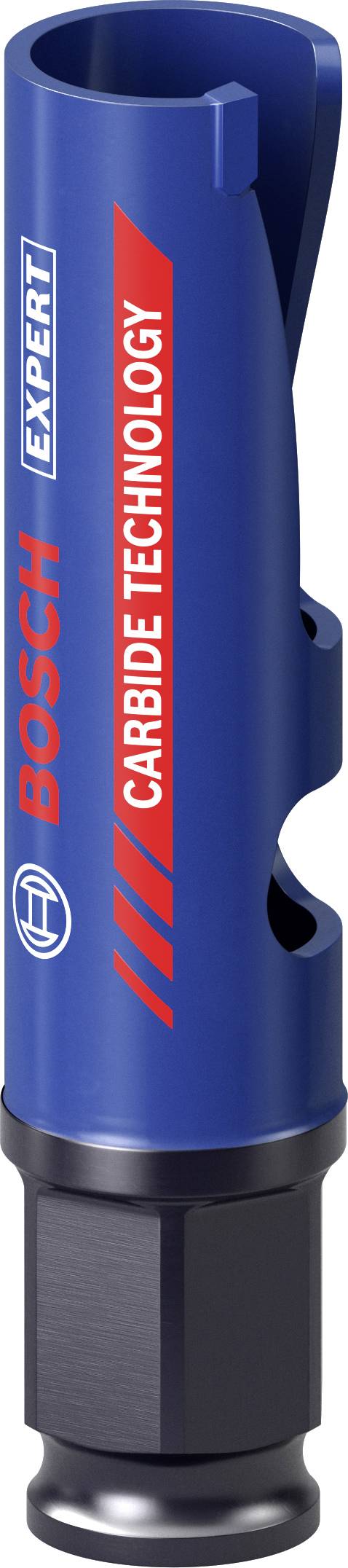 Blauer Bosch-Frässtift mit rotem 'Carbide Technology'-Aufdruck und Expert-Logo. Verwendet für präzise Materialbearbeitung.