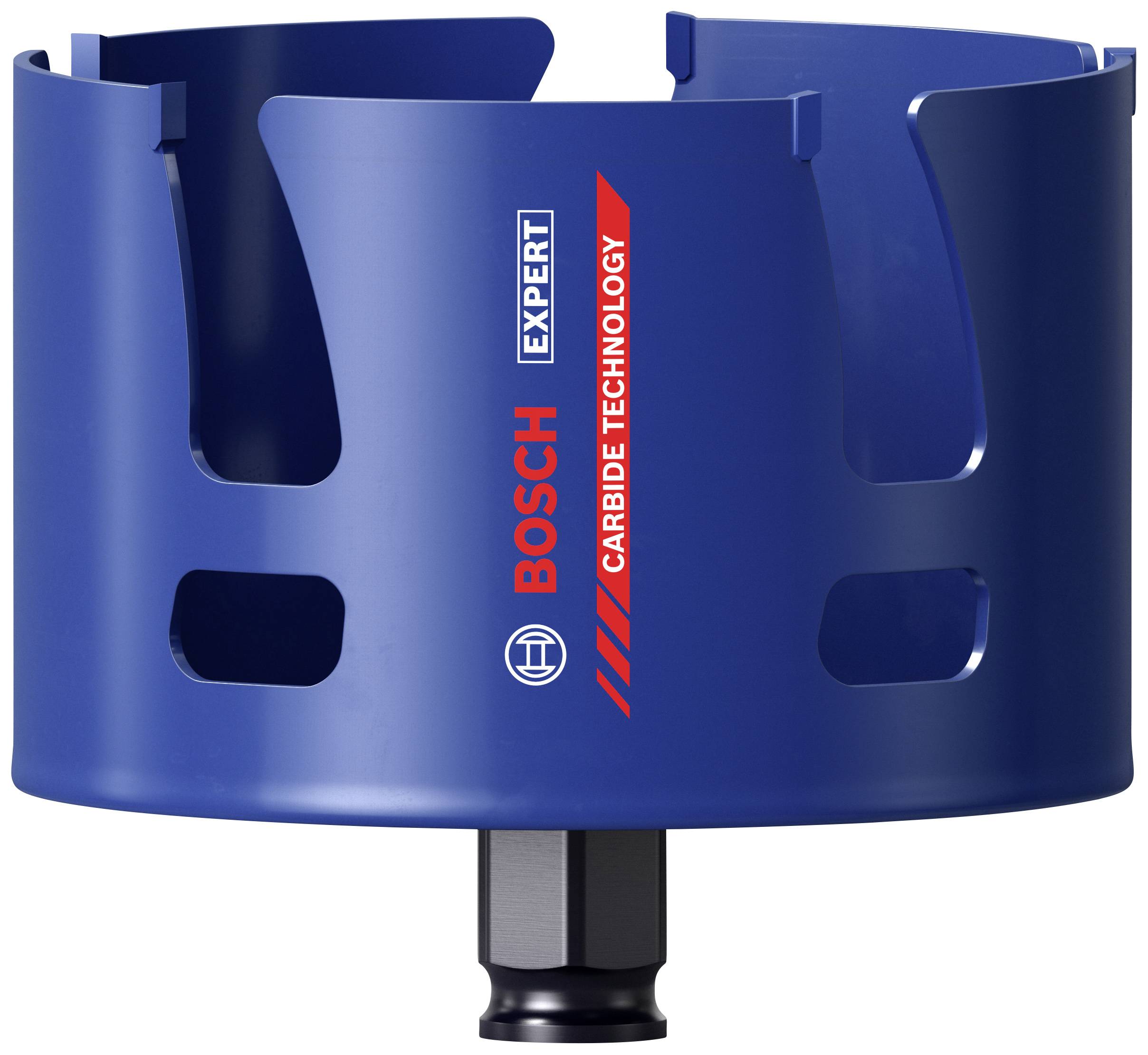 Blauer Bosch-Lochsägen-Aufsatz mit 'Carbide Technology'-Logo. Geeignet für präzises Bohren in verschiedenen Materialien.
