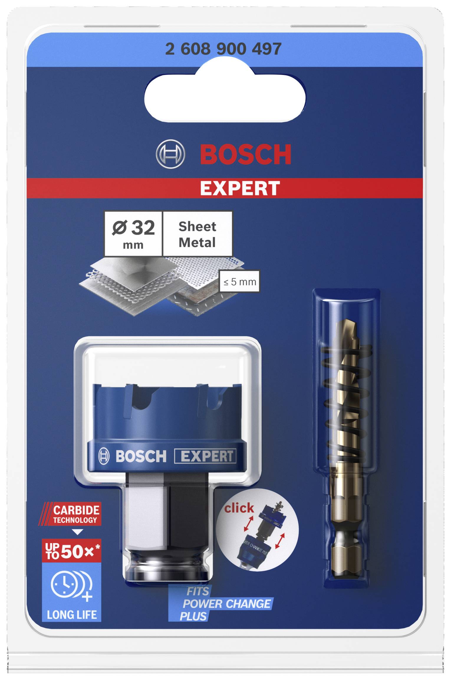 'Bosch Expert' Lochsäge für Blech bis 5 mm mit Ø 32 mm, mit Karbidtechnologie für lange Haltbarkeit, Power-Change Plus-System.