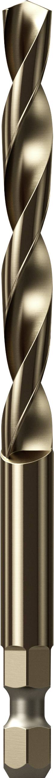 Ein Spiralbohrer aus Metall, der eine glatte, gedrehte Form hat. Oberhalb des eigentlichen Bohrkopfes befindet sich ein zylindrischer Schaft.