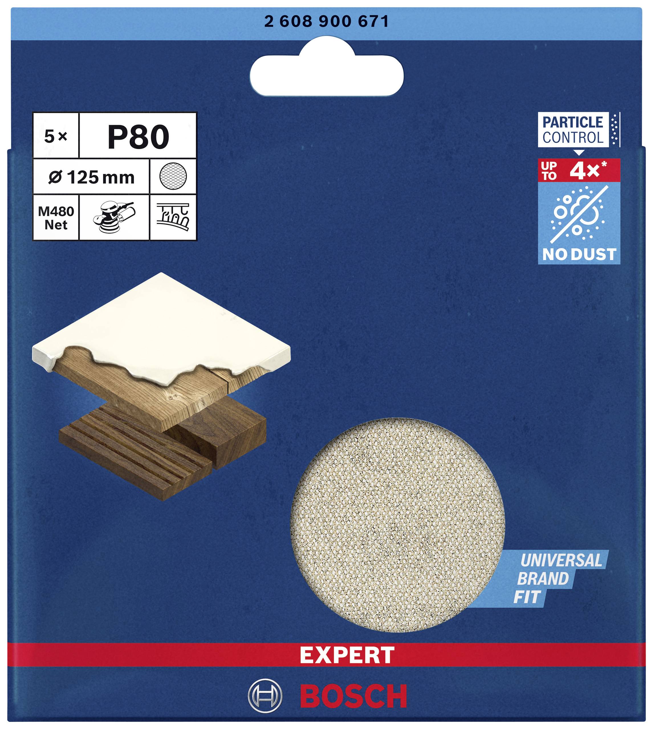 Bosch Accessories EXPERT M480 2608900671 Schleifnetz für Exzenterschleifer ungelocht Körnung (num) 80 (Ø) 125mm 5St.
