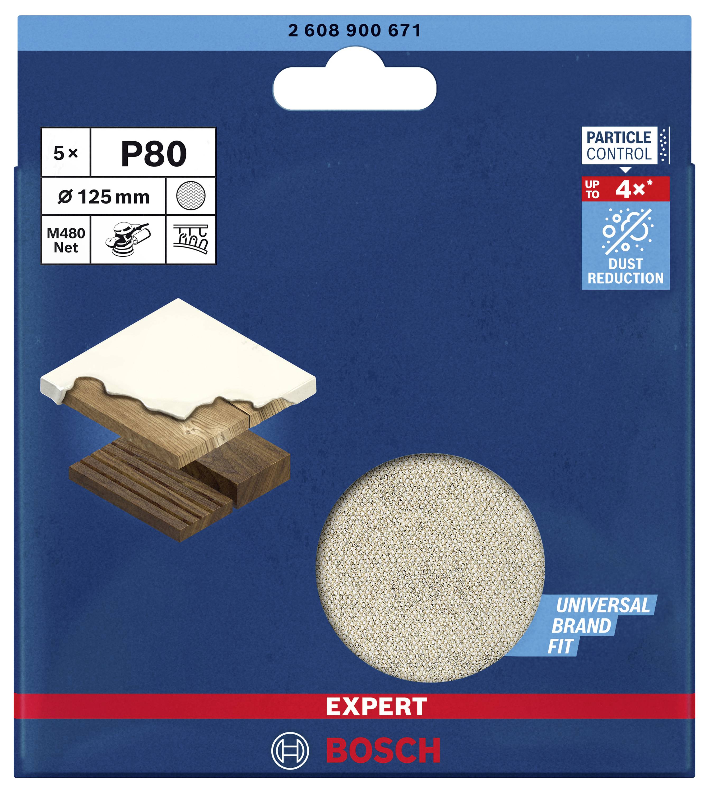 Bosch Accessories EXPERT M480 2608900671 Schleifnetz für Exzenterschleifer ungelocht Körnung (num) 80 (Ø) 125mm 5St.