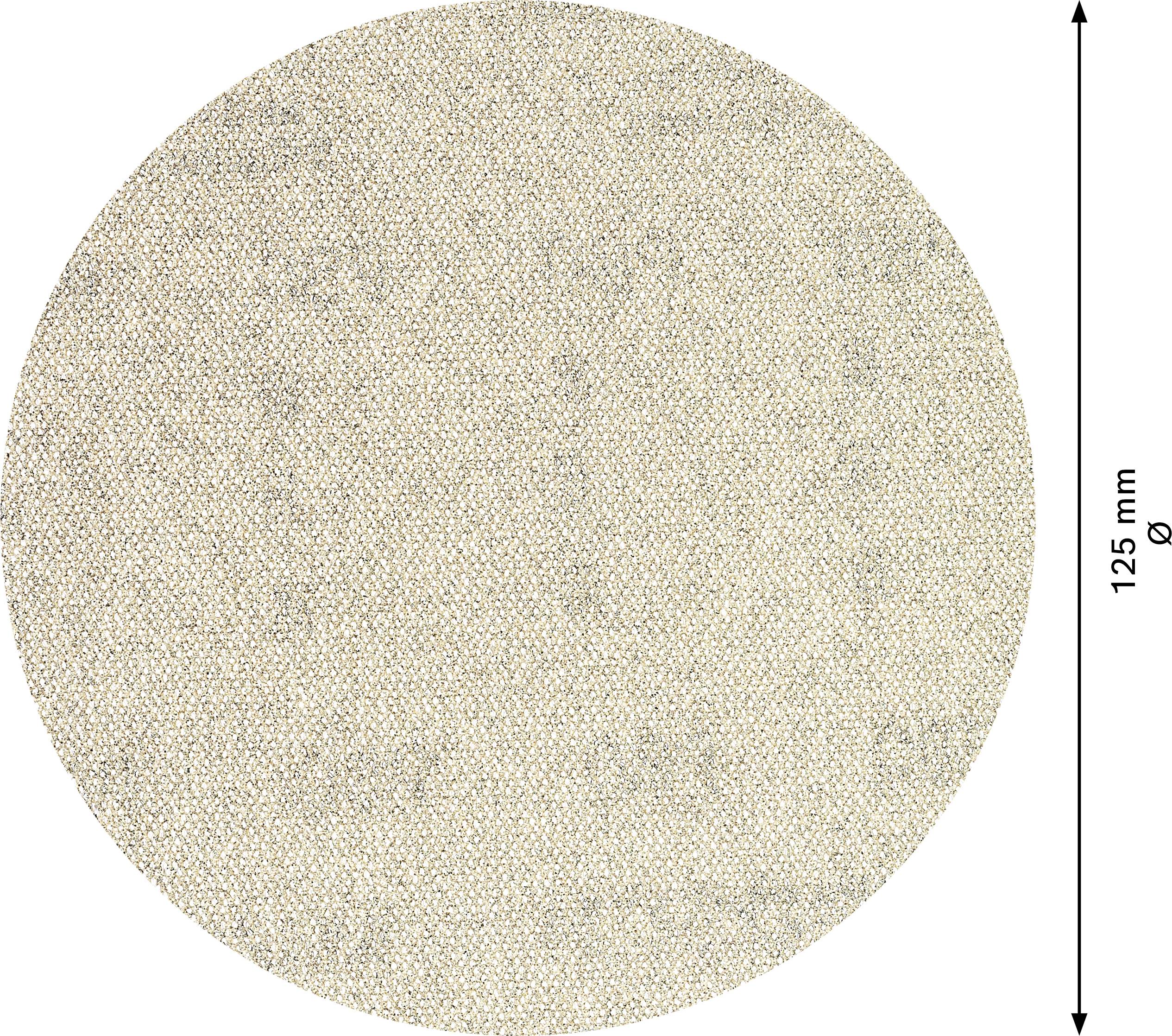 Ovalförmiges, weißes Schleifpapier mit einer Höhe von 125 mm.