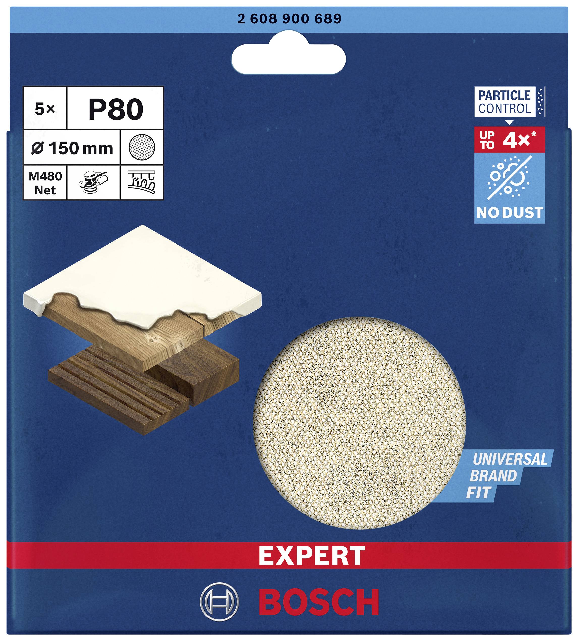 Bosch Accessories EXPERT M480 2608900689 Schleifnetz für Exzenterschleifer ungelocht Körnung (num) 80 (Ø) 150mm 5St.