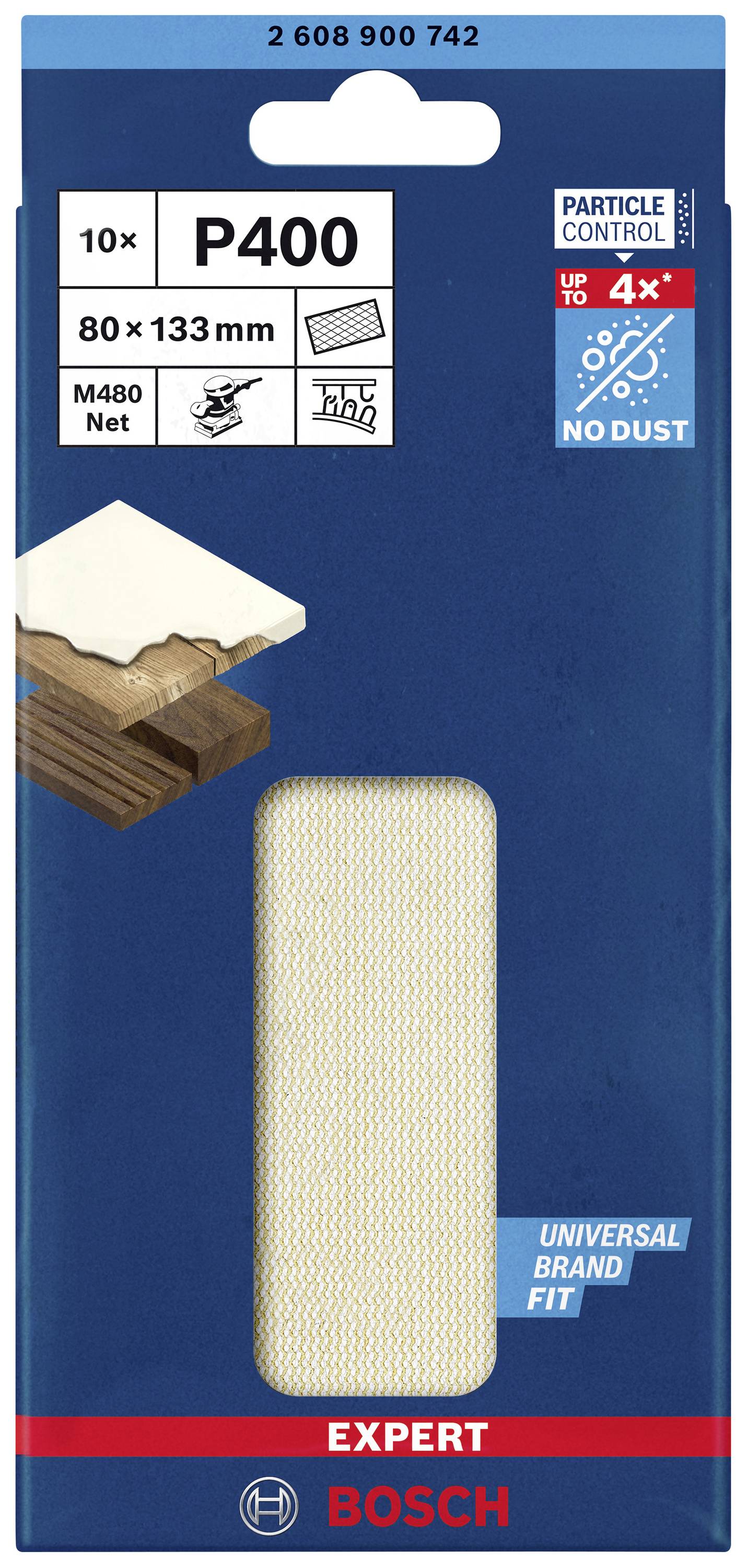 Bosch Accessories EXPERT M480 2608900742 Schleifnetz für Schwingschleifer ungelocht Körnung (num) 400 (L x B) 133mm x 80mm 10St.