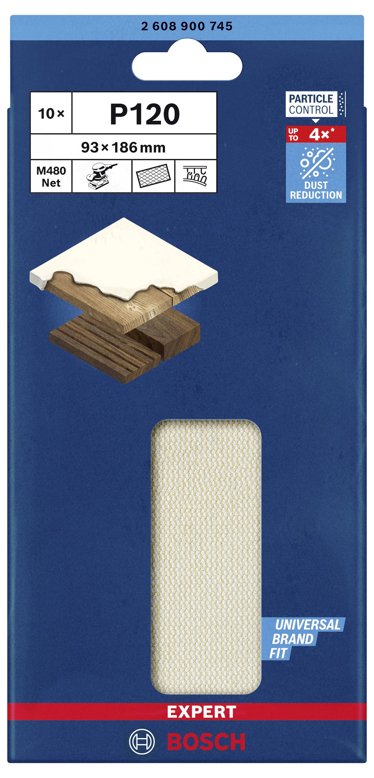 Bosch Accessories EXPERT M480 2608900745 Schleifnetz für Schwingschleifer ungelocht Körnung (num) 120 (L x B) 186mm x 93mm 10St.