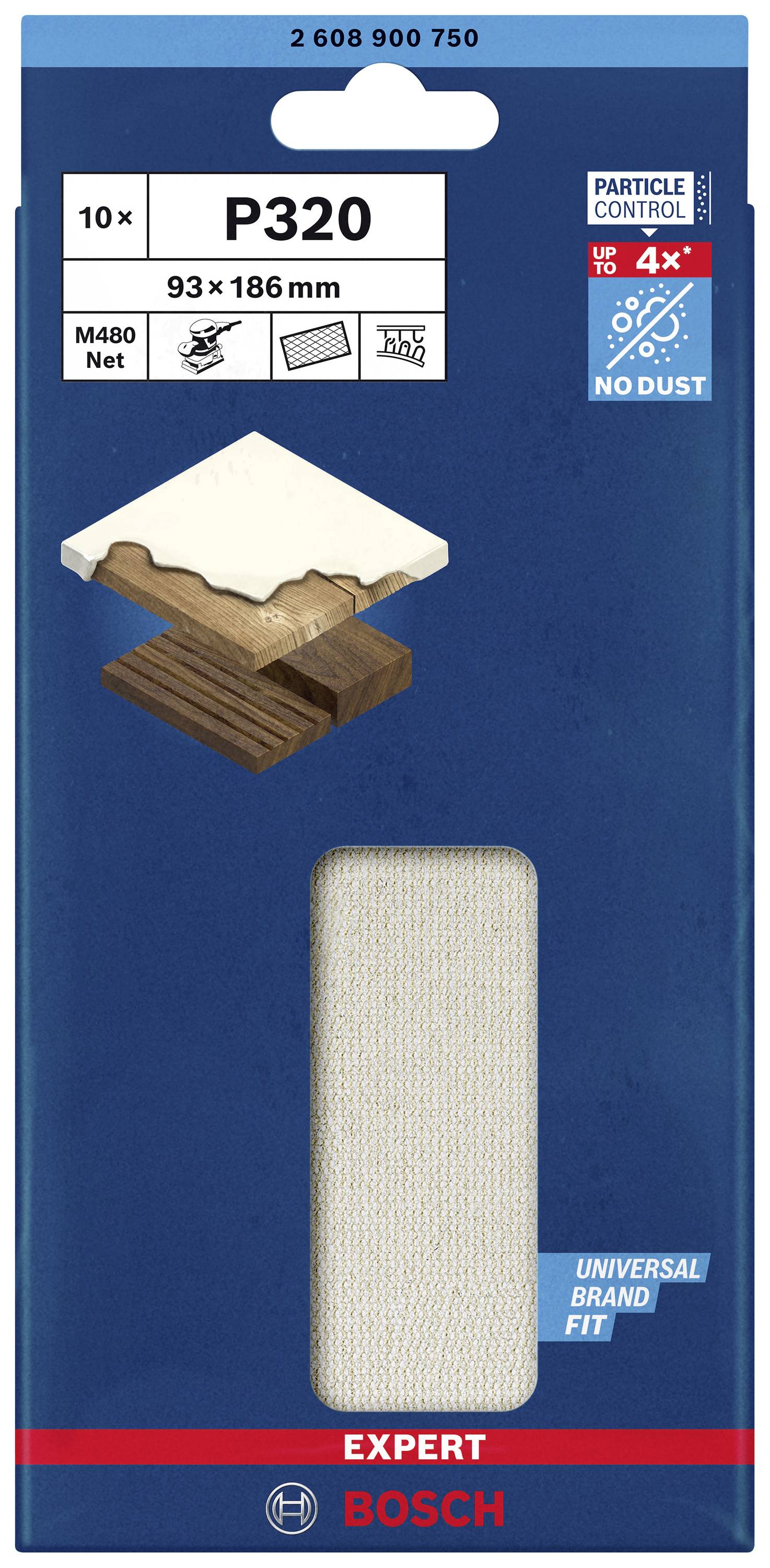 Bosch Accessories EXPERT M480 2608900750 Schleifnetz für Schwingschleifer ungelocht Körnung (num) 320 (L x B) 186mm x 93mm 10St.