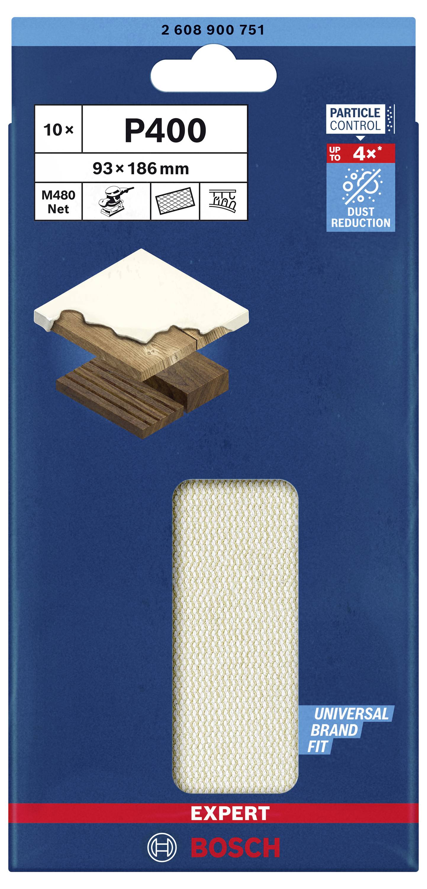 Bosch Accessories EXPERT M480 2608900751 Schleifnetz für Schwingschleifer ungelocht Körnung (num) 400 (L x B) 186mm x 93mm 10St.
