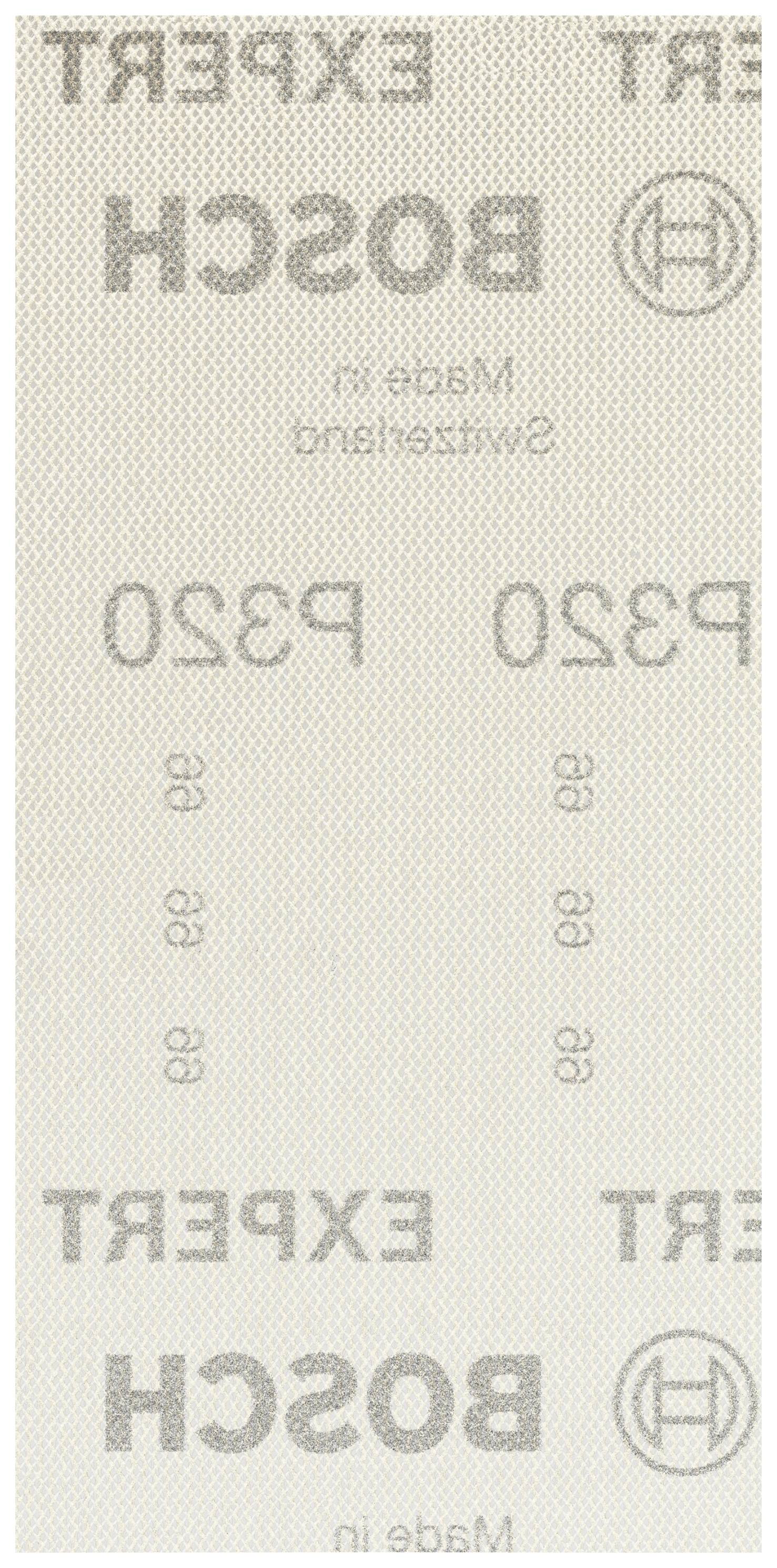 Vergilbtes Schleifpapier mit der Aufschrift 'EXPERT BOSCH'. Nummer 93, P230 für Körnung. Oben 'Made in Switzerland'.