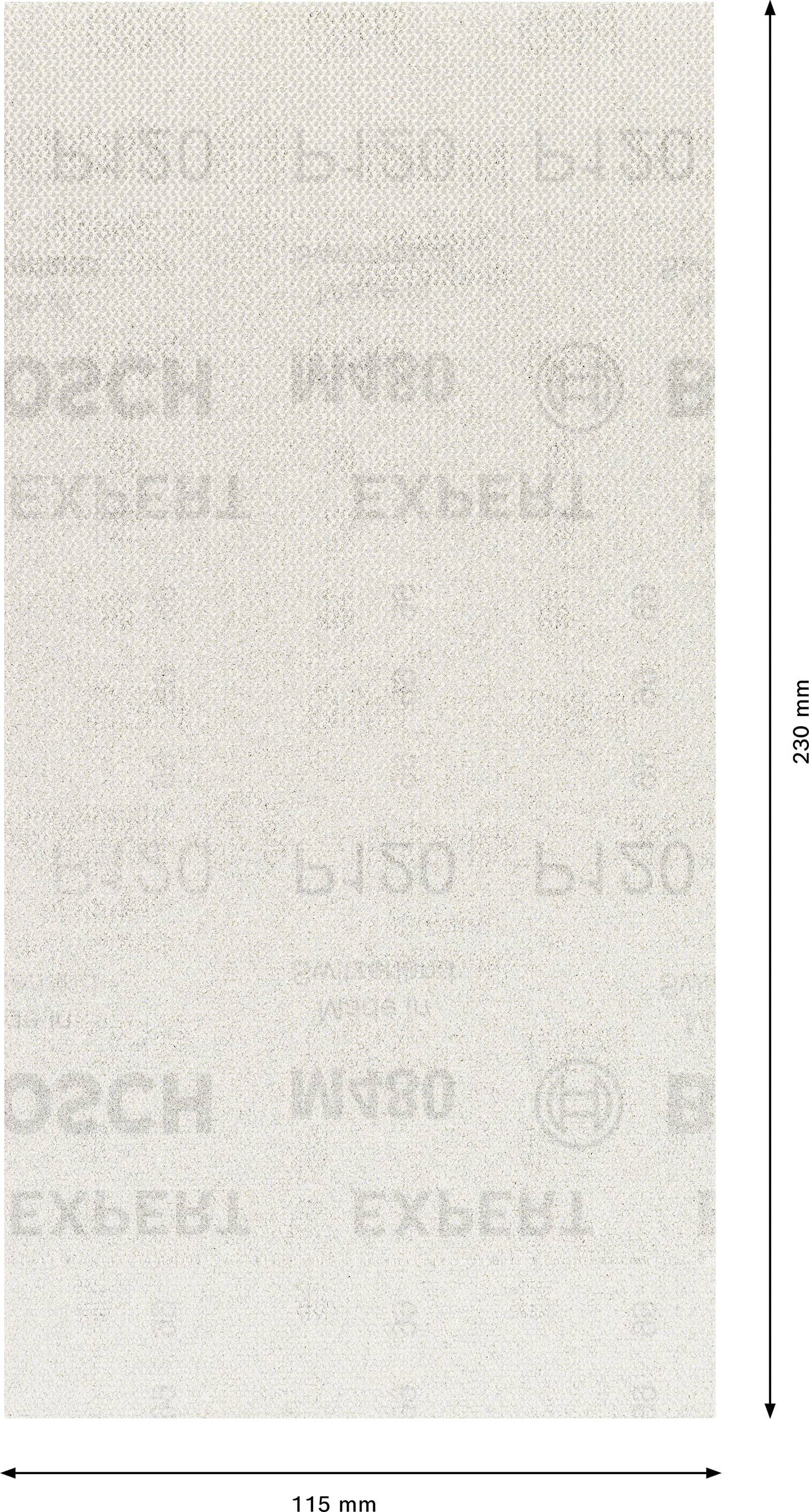 'Bosch' Schleifpapier mit Maßen 115 mm x 280 mm, Korn 180, für Hand- oder Maschinen-Schleifarbeiten. Geeignet für glatte Oberflächen.