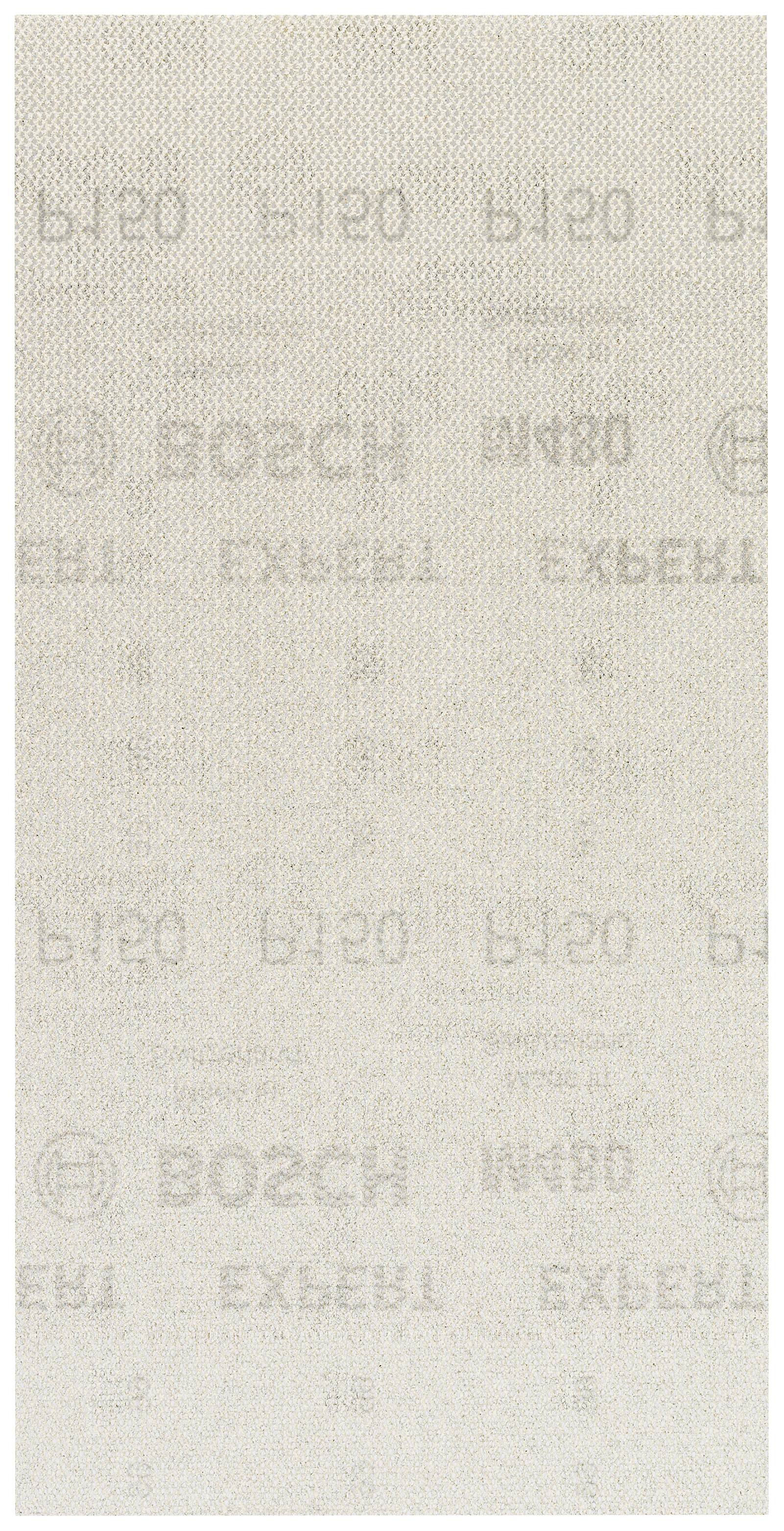 Ein rechteckiges, beige Schleifpapier der Marke Bosch mit der Körnung K240, geeignet für feines Schleifen.