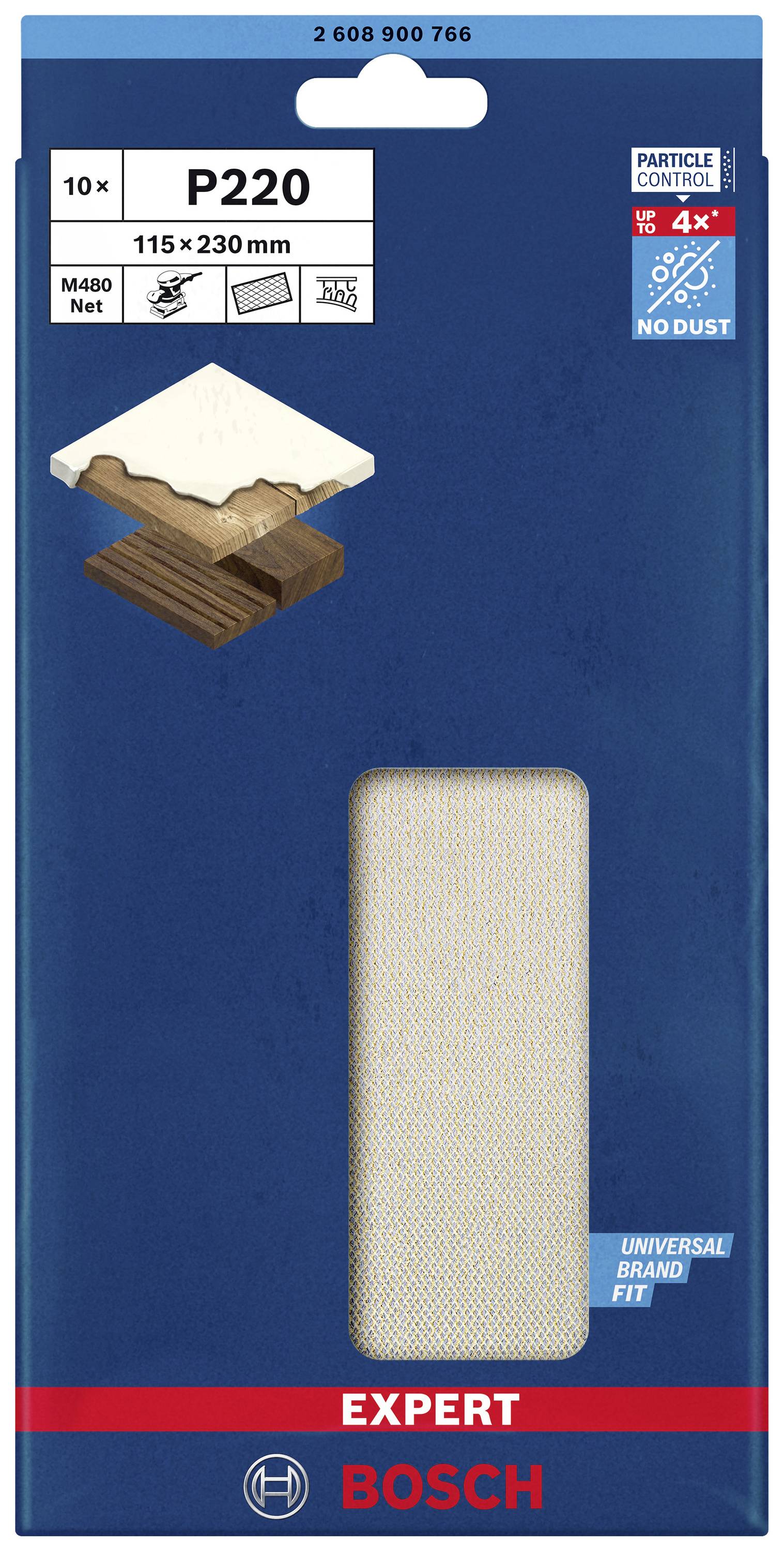 Bosch Schleifblatt P220, 115x230 mm, 10 Stück. Für Holz- und Lackarbeiten, universell einsetzbar.