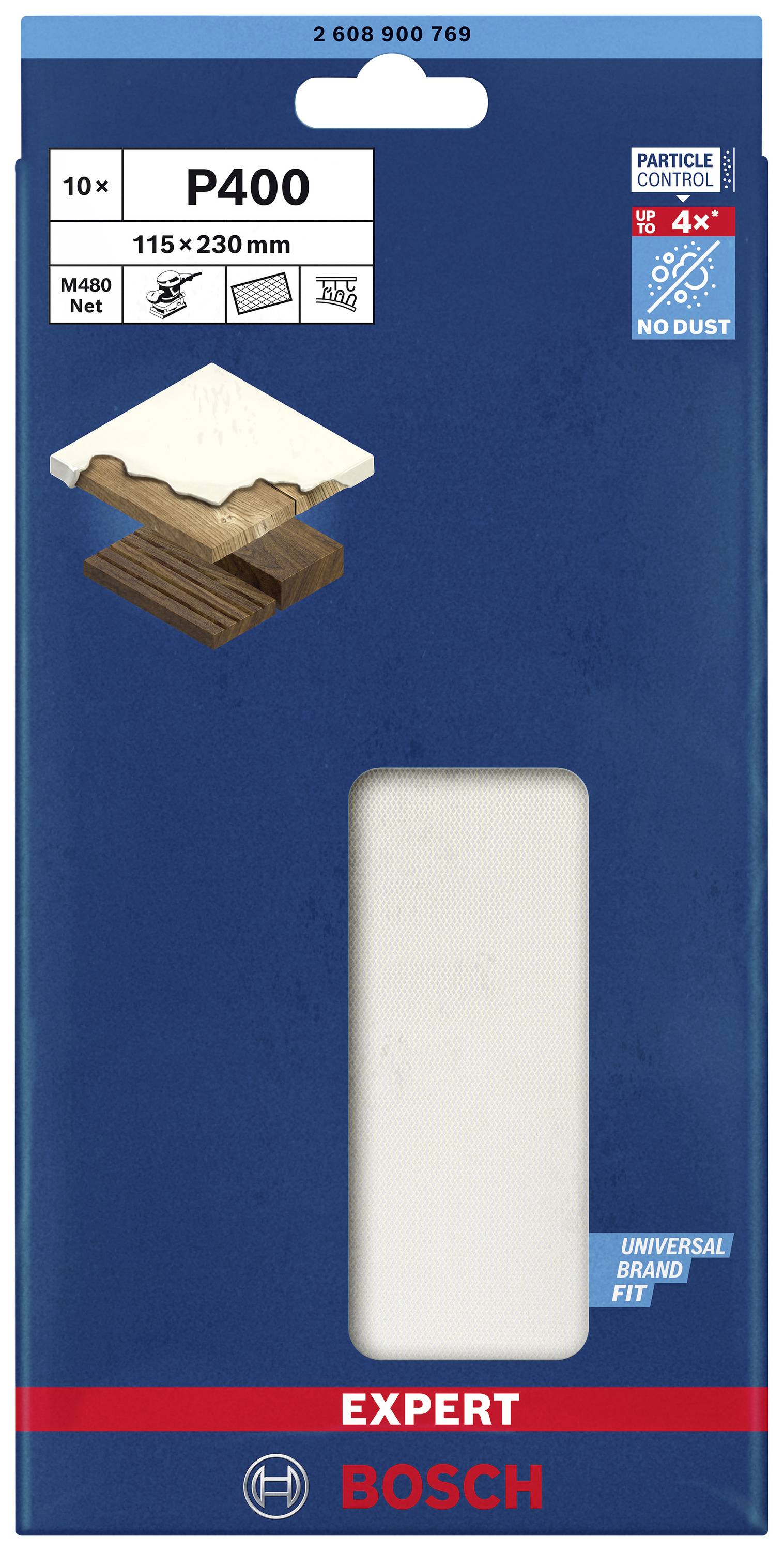 Bosch Accessories EXPERT M480 2608900769 Schleifnetz für Schwingschleifer ungelocht Körnung (num) 400 (L x B) 230mm x 115mm 10St.
