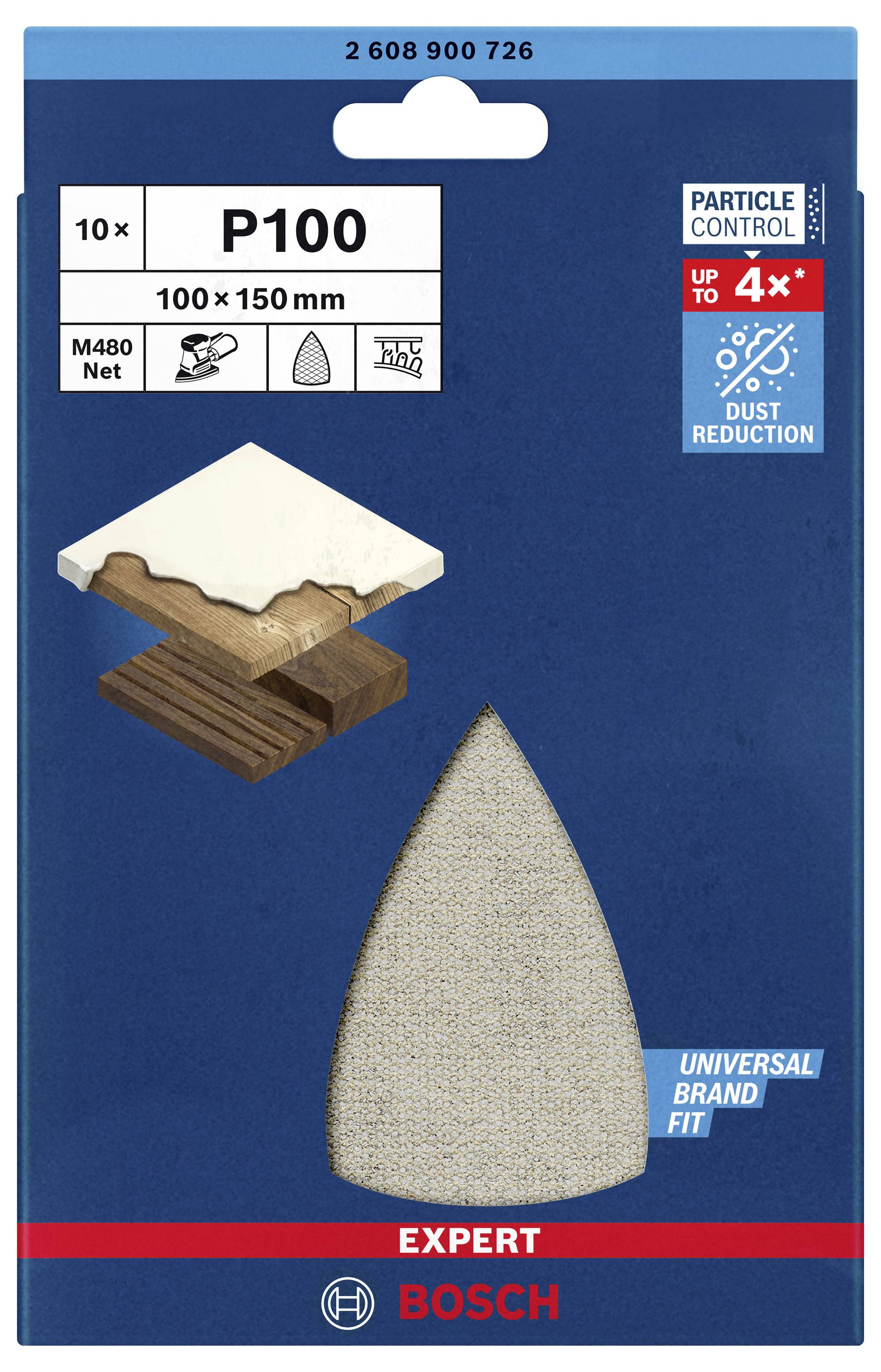 Bosch Accessories EXPERT M480 2608900726 Schleifnetz für Multischleifer ungelocht Körnung (num) 100 (L x B) 150mm x 100mm 10St.