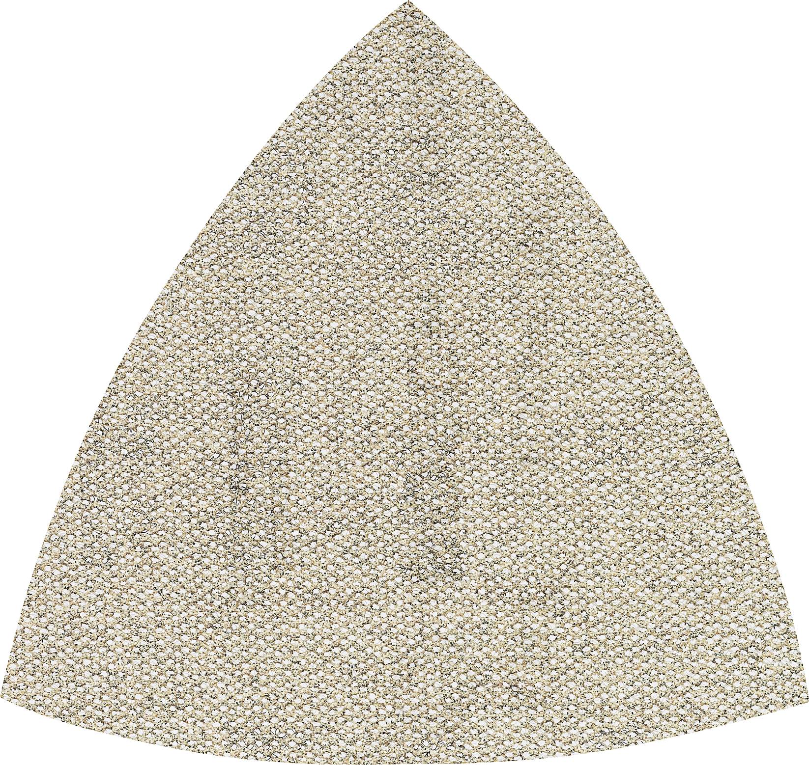 Ein dreieckiger Streifen aus Sandpapier mit feiner Körnung, vermutlich für Schleifarbeiten auf Holz oder Metall.