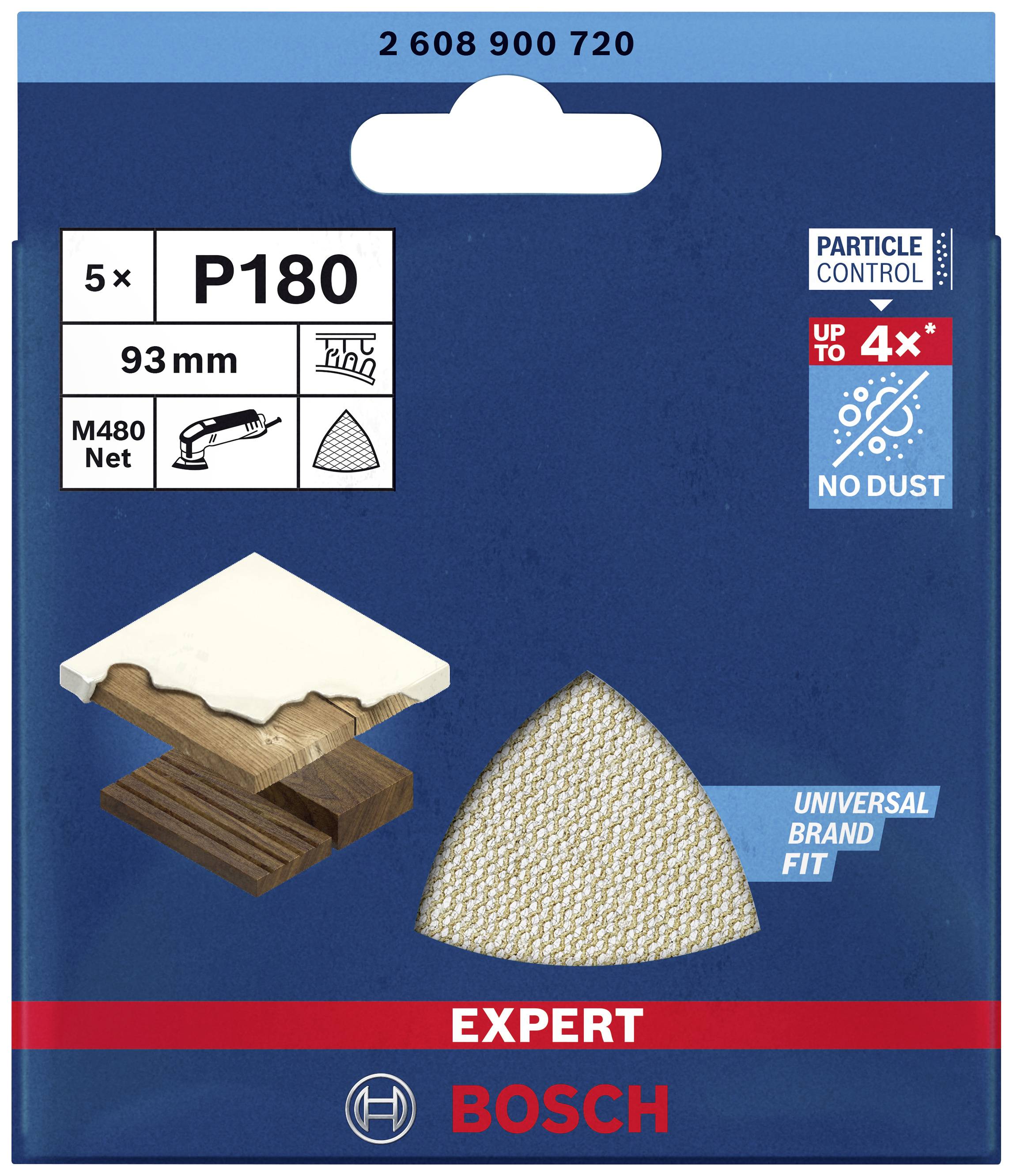 Bosch Accessories EXPERT M480 2608900720 Schleifnetz für Deltaschleifer ungelocht Körnung (num) 180 (L x B) 93mm x 93mm 5St.
