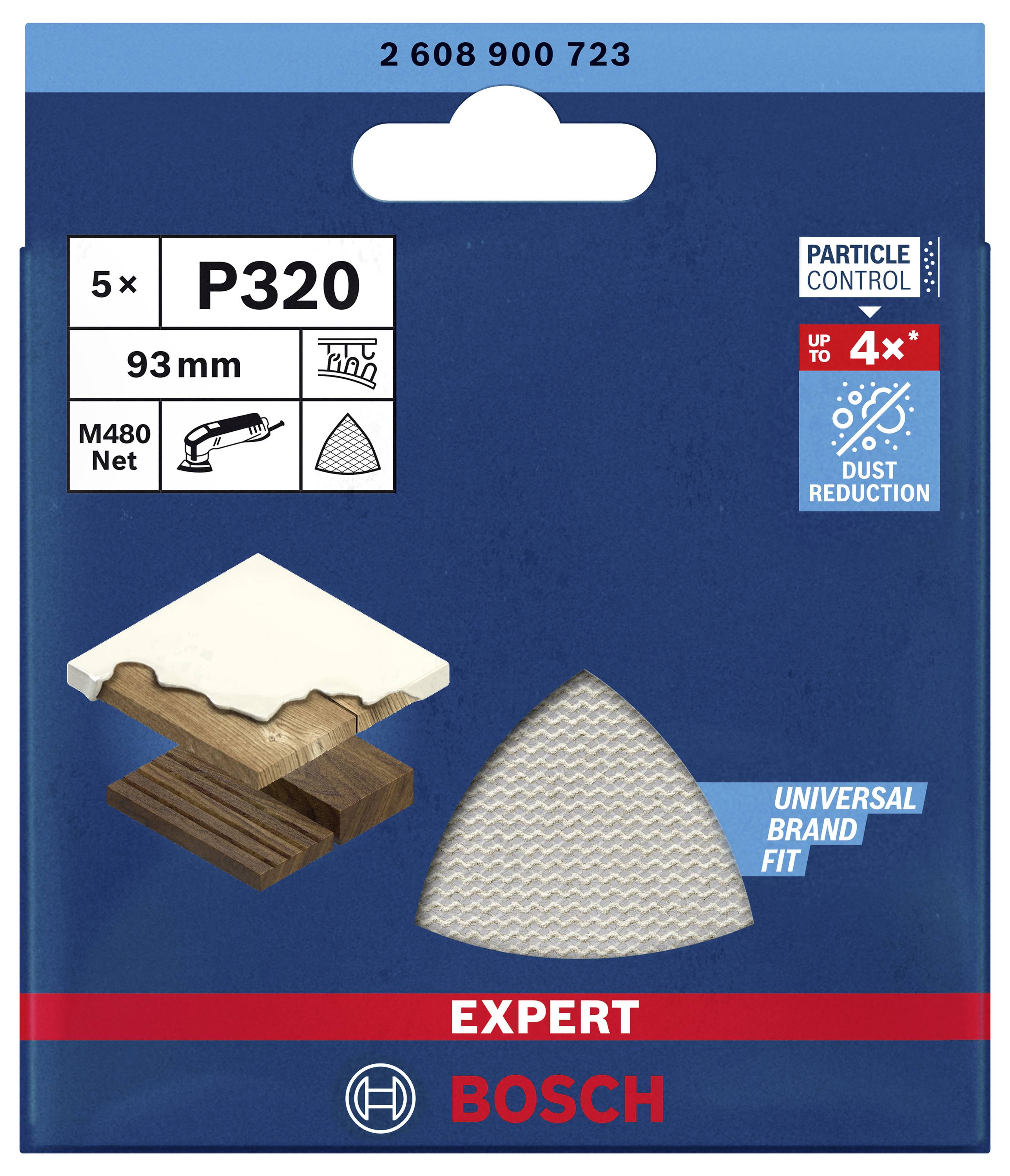 Bosch Accessories EXPERT M480 2608900723 Schleifnetz für Deltaschleifer ungelocht Körnung (num) 320 (L x B) 93mm x 93mm 5St.