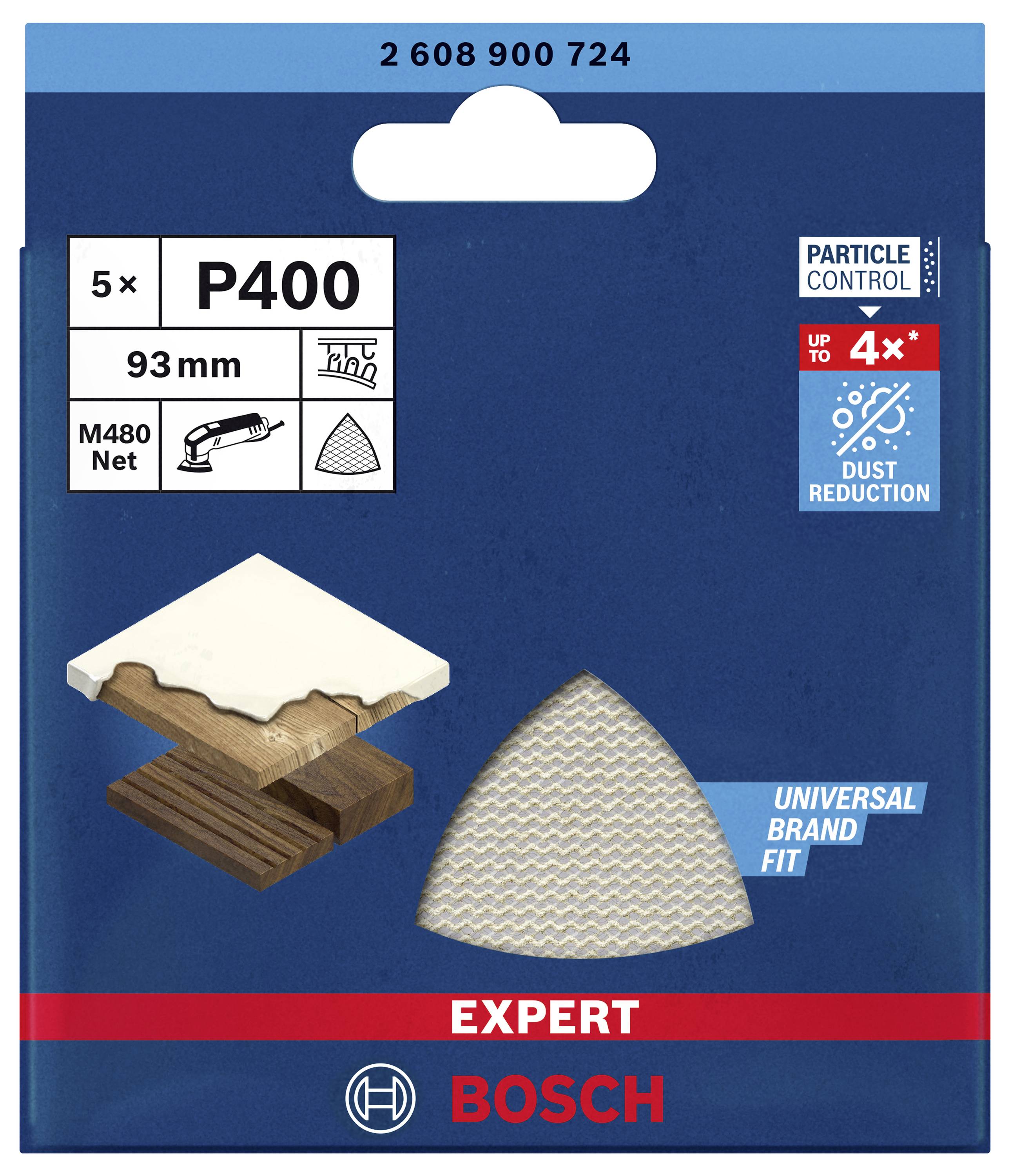Bosch Accessories EXPERT M480 2608900724 Schleifnetz für Deltaschleifer ungelocht Körnung (num) 400 (L x B) 93mm x 93mm 5St.