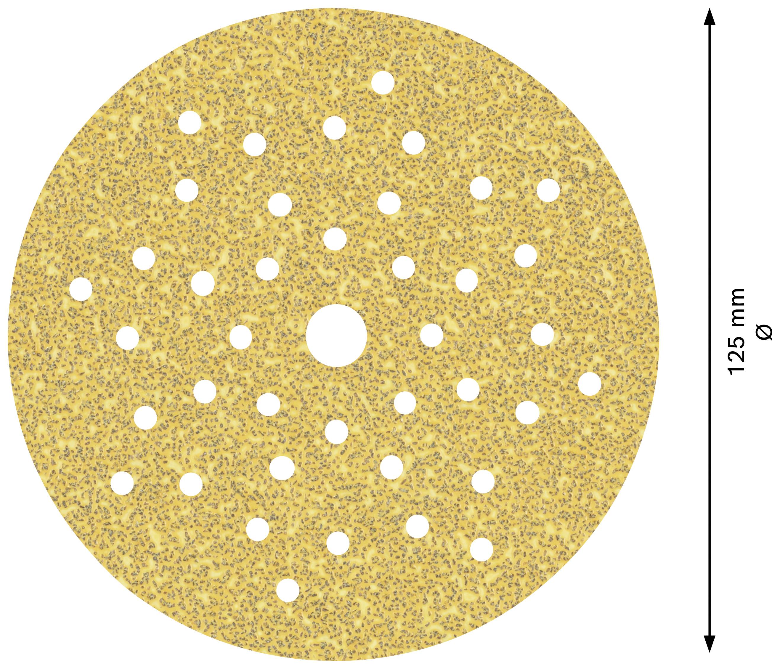 Kreisförmiges Schleifpapier mit vielen Löchern, Durchmesser 125 mm.