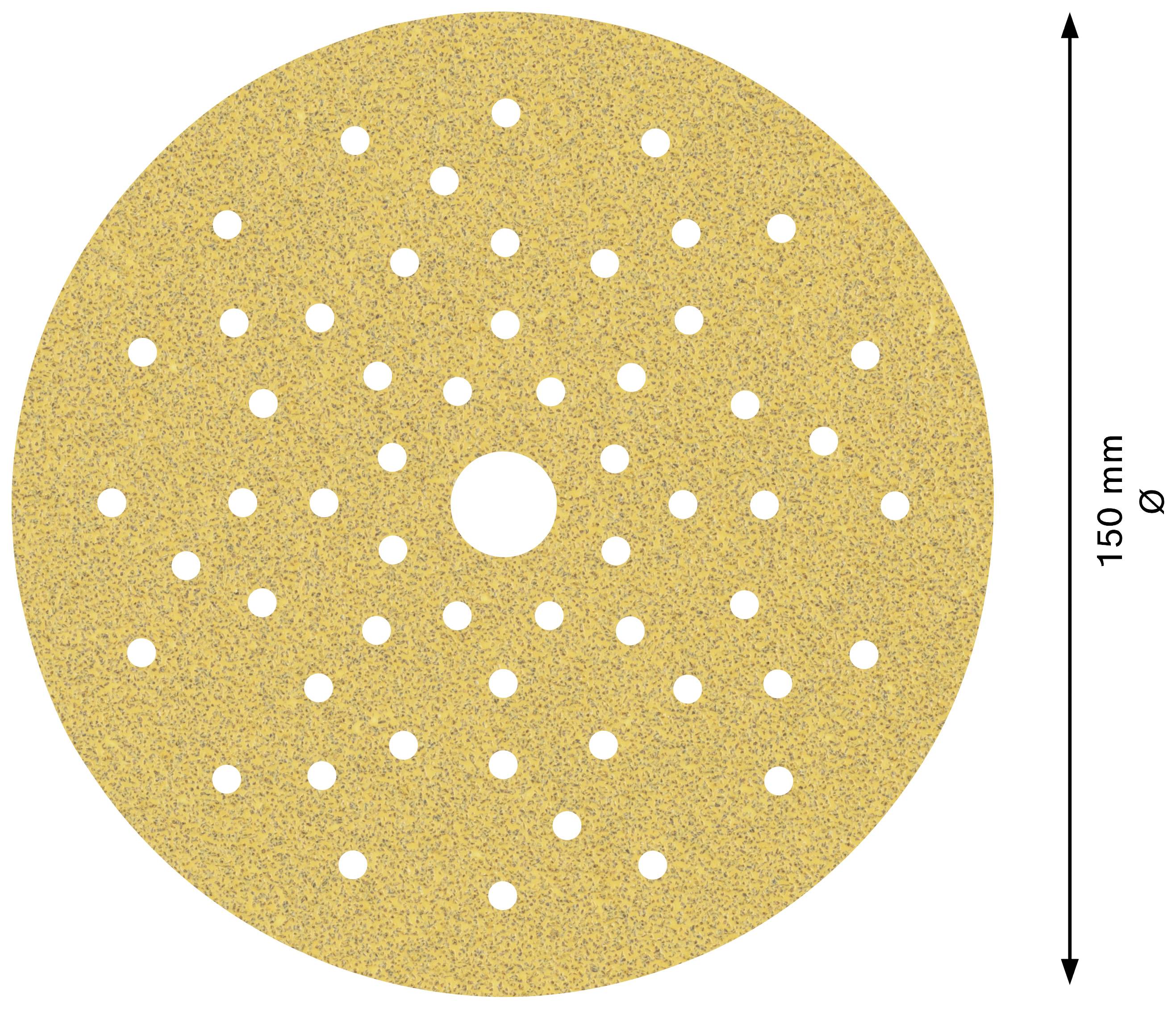 Schleifscheibe mit vielen Löchern und einem Durchmesser von 150 mm.
