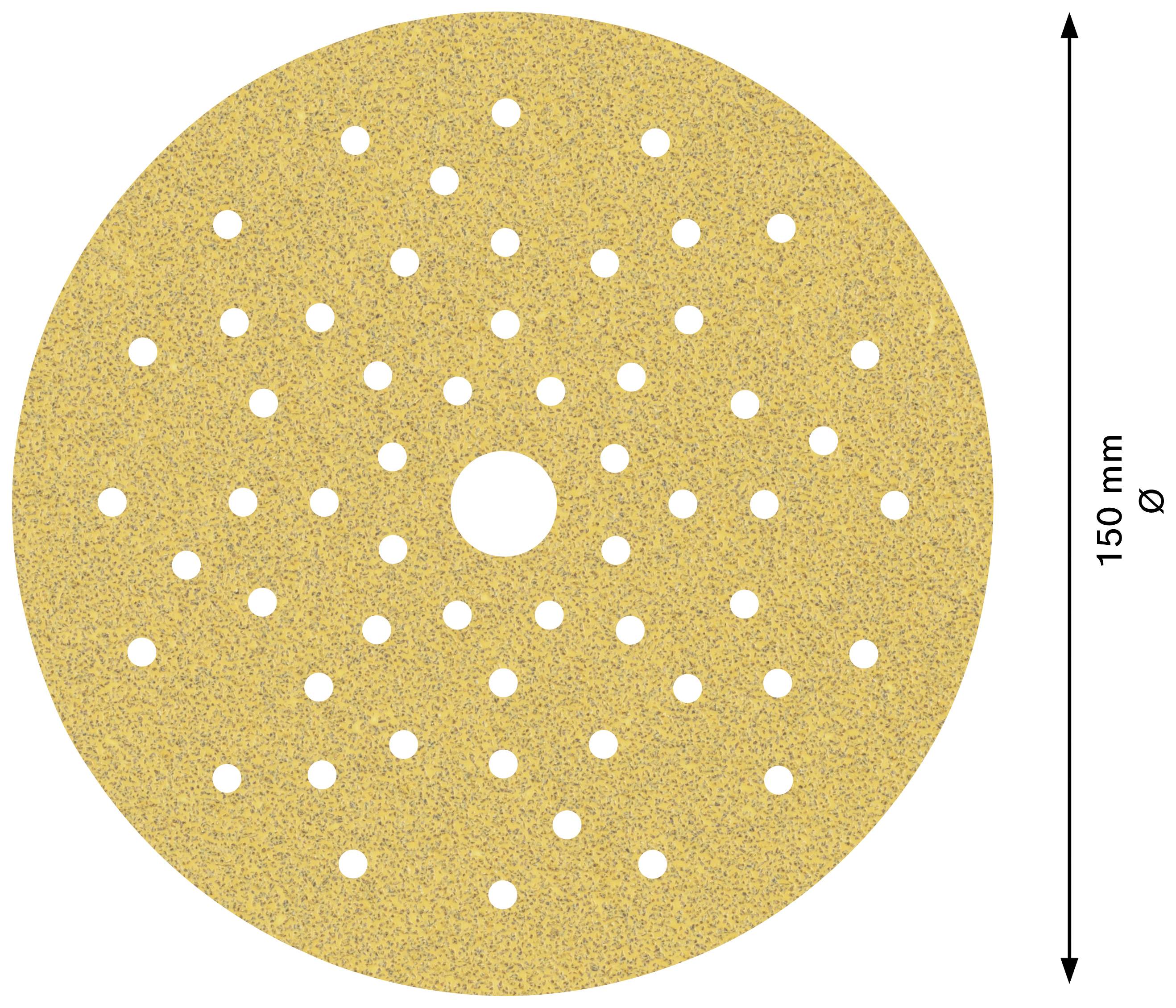 Kreisscheibe mit vielen kleinen Löchern und einem großen Loch in der Mitte, 150 mm Durchmesser.