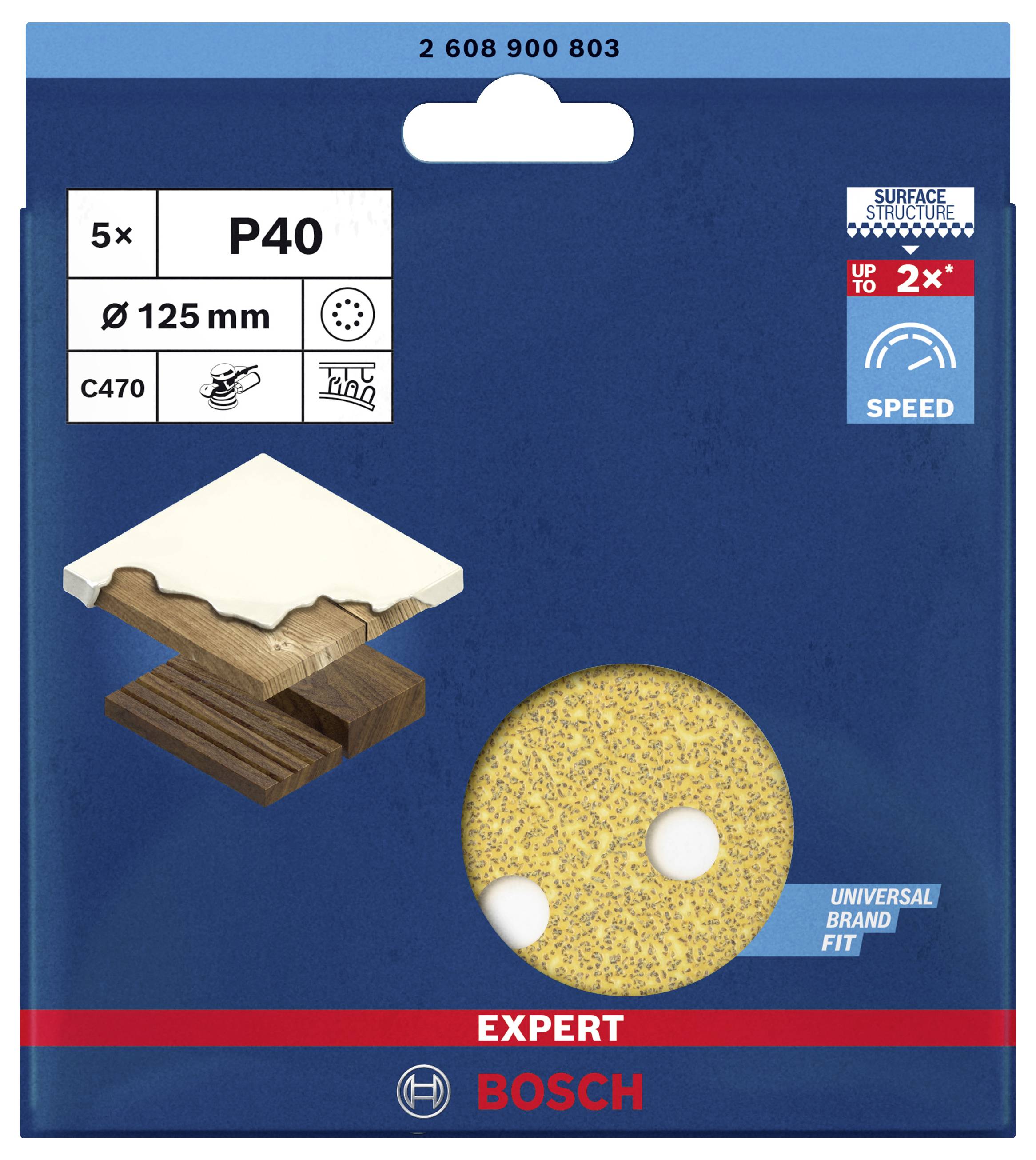 Bosch Accessories EXPERT C470 2608900803 Exzenterschleifpapier gelocht Körnung (num) 40 (Ø) 125mm 5St.