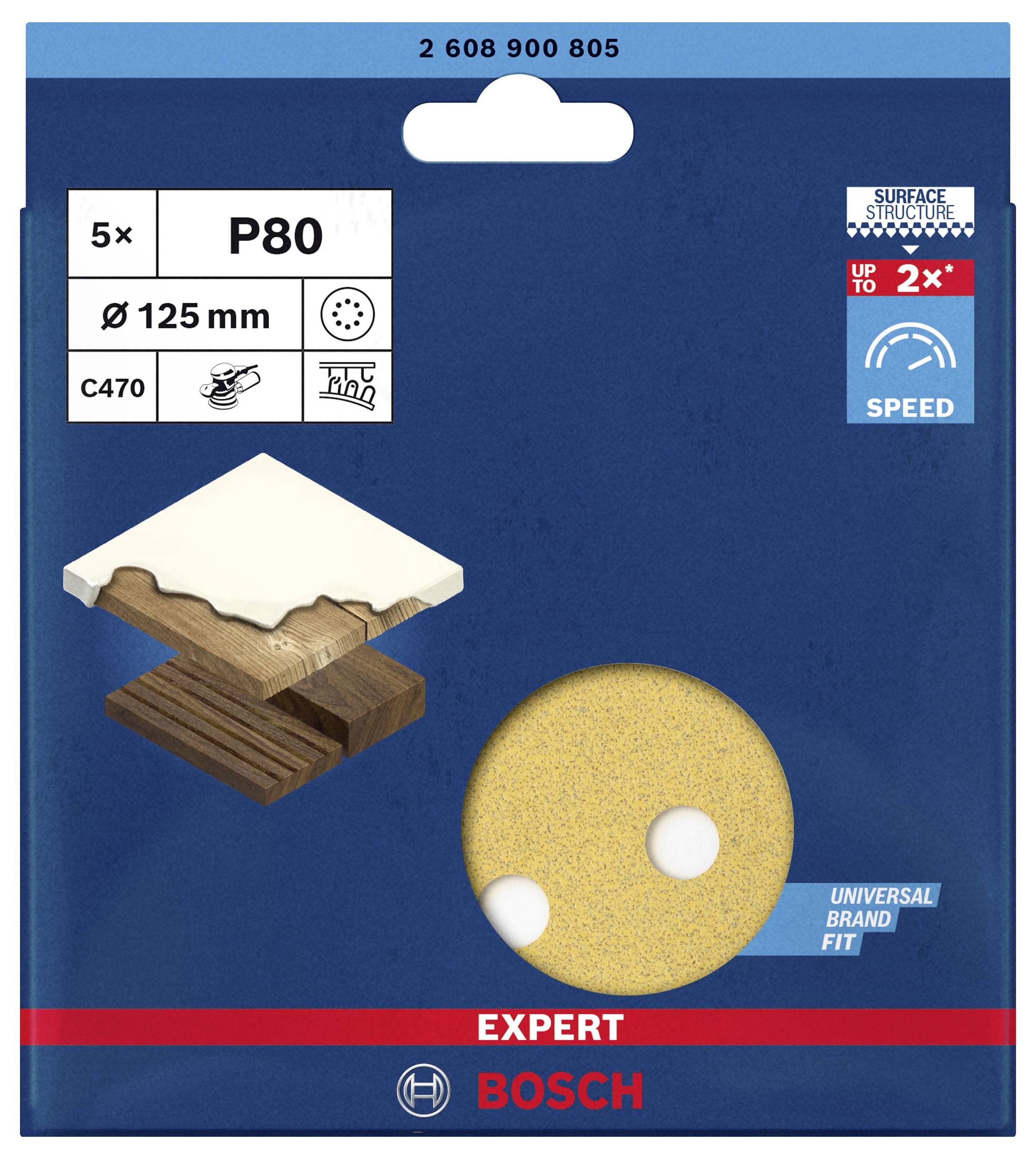 Bosch Accessories EXPERT C470 2608900805 Exzenterschleifpapier gelocht Körnung (num) 80 (Ø) 125mm 5St.