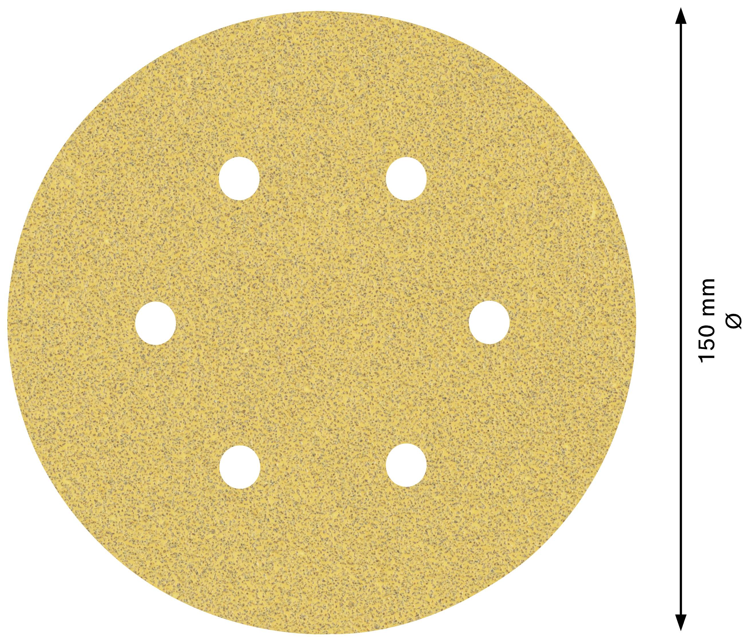 Schleifscheibe mit sechs Löchern, 150 mm Durchmesser.